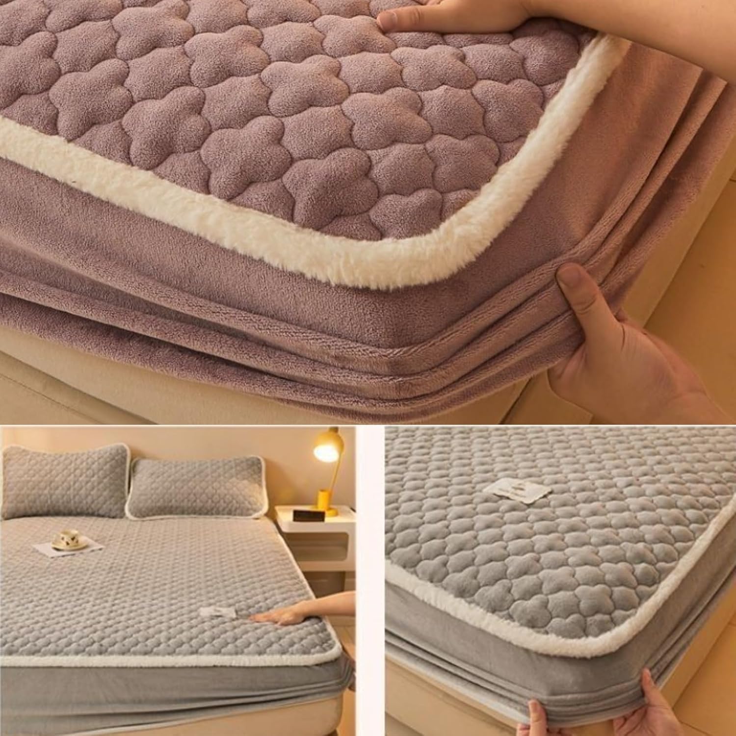 Elastic Mattress Cover,Soft Cozy Comfy Breathable Mattress Pad Cover with 12'' Deep Pocket,for Double/King Size Bed(Khaki,150 * 200cm)