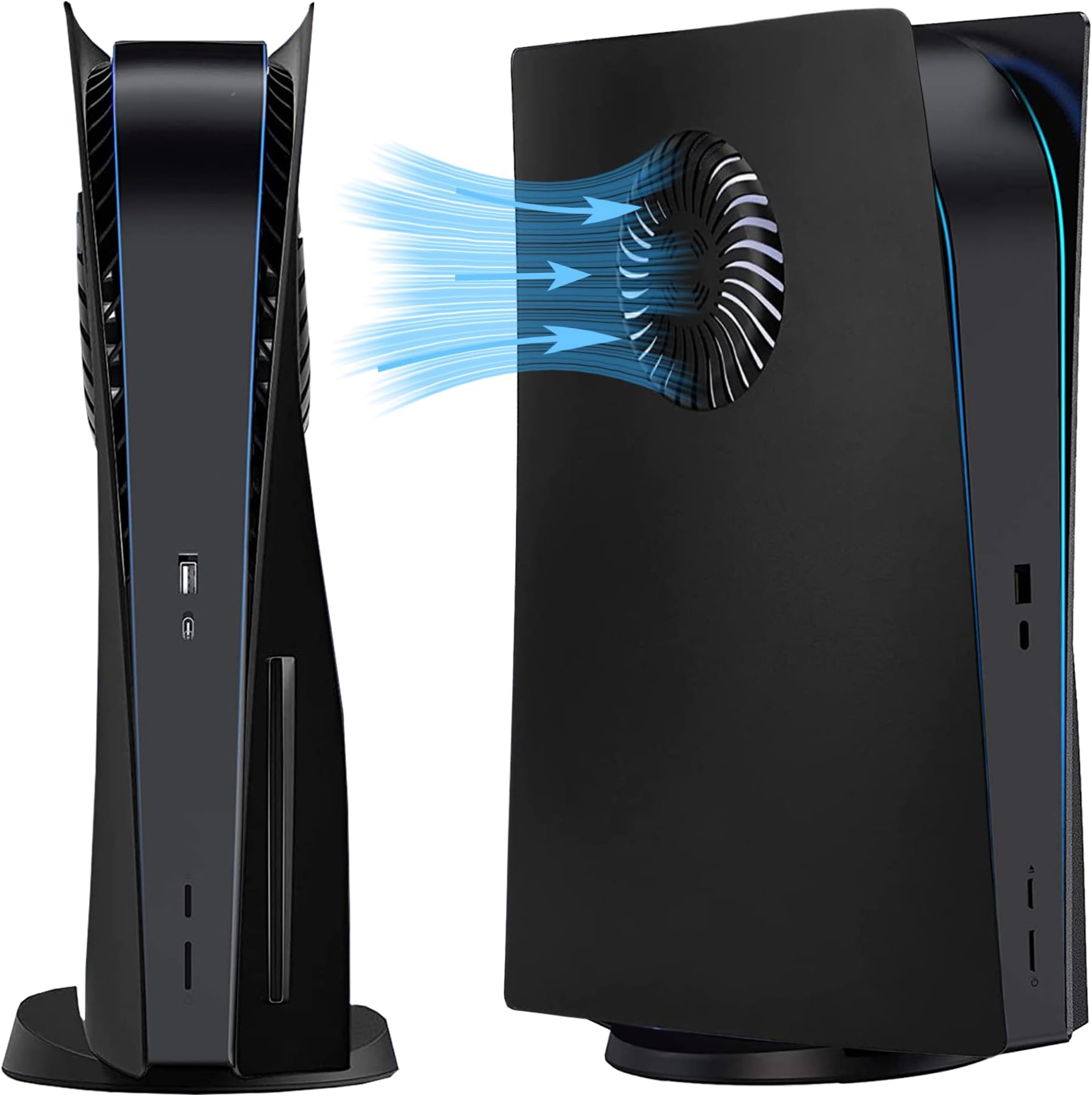 Dobewingdelou PS5 Faceplate with Cooling Vent Face Plate Console Cover for Playstation 5 Disc Edition PS5 Replacement Side Plate Shell Accessories Hard Shockproof Anti-Scratch Dustproof ABS Case Black