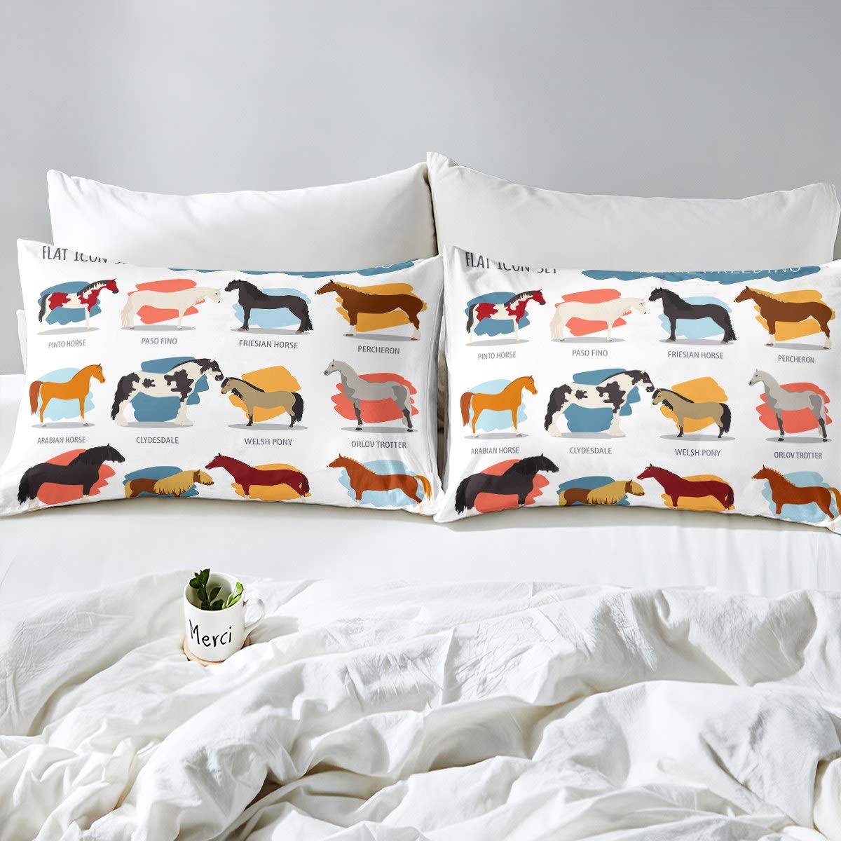 Funda de edredón de Caballo Juego de Cama de Caballos de Dibujos Animados para niños,niñas,Adolescentes,ultrasuave,diseño de Animales Salvajes,Funda de edredón,decoración de Estilo Salvaje,m