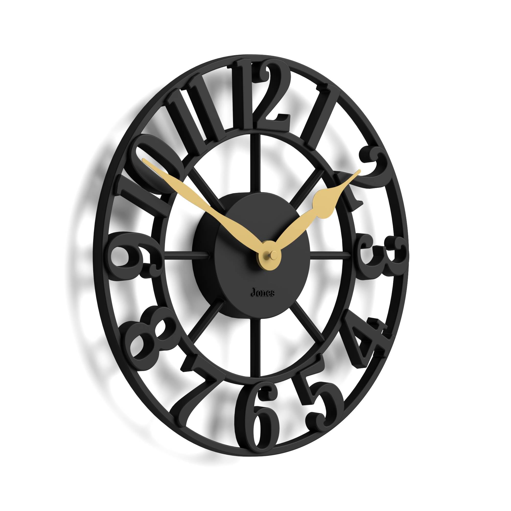 JONES CLOCKS® Lighthouse Reloj de Pared | Reloj Esqueleto escultórico | Negro | Elegantes números en Relieve Moldeados | Diseño Decorativo Ideal para Cocina, salón o Dormitorio