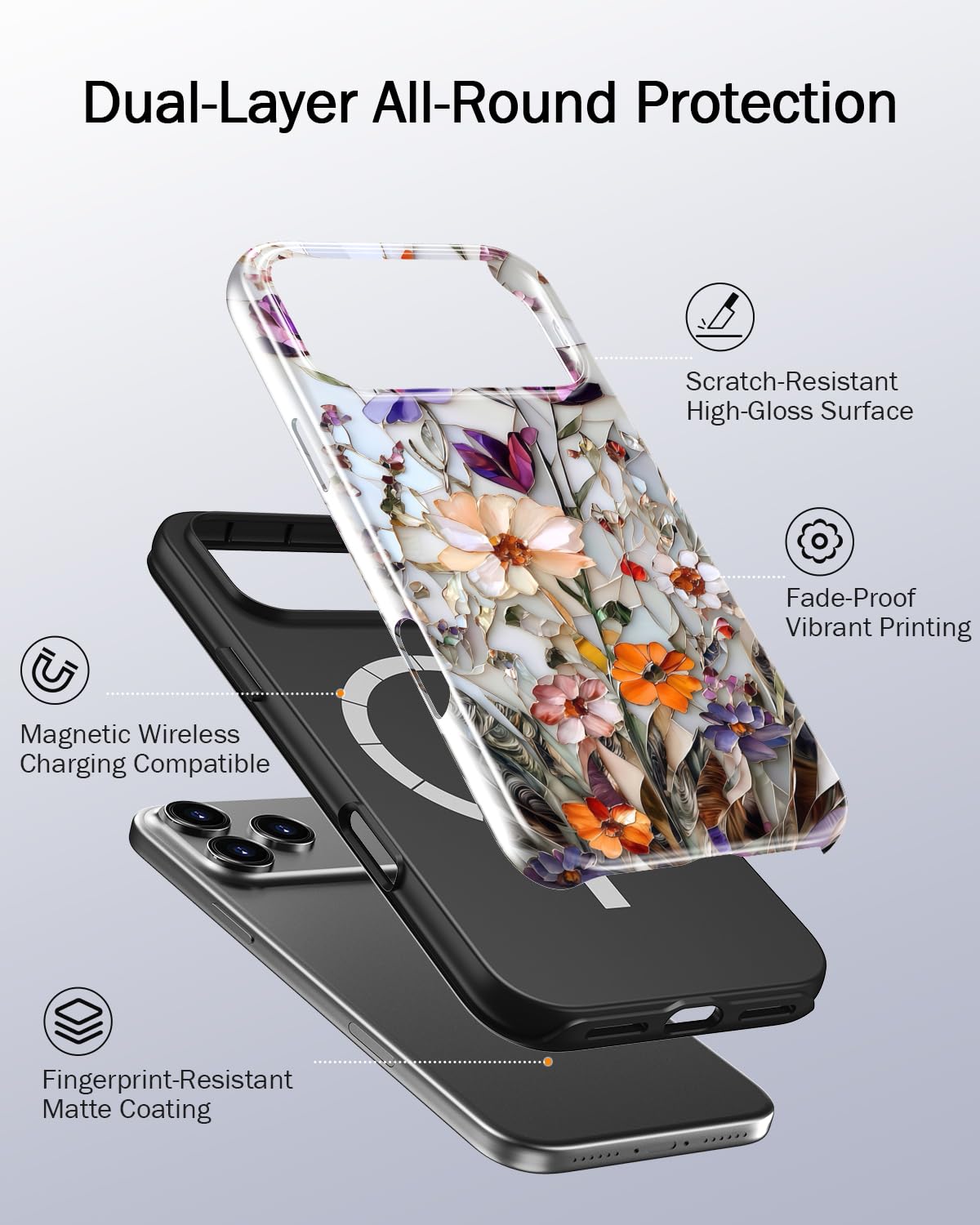 Goodon for iPhone 17 Pro Max Case Cute, Preppy Floral Design,Slim Silicone Protective Hard Cover, Wireless Charging Compatible Aesthetic Glossy Y2K Phone Cases for Women Girls, Marbled Floral Veins — view 2