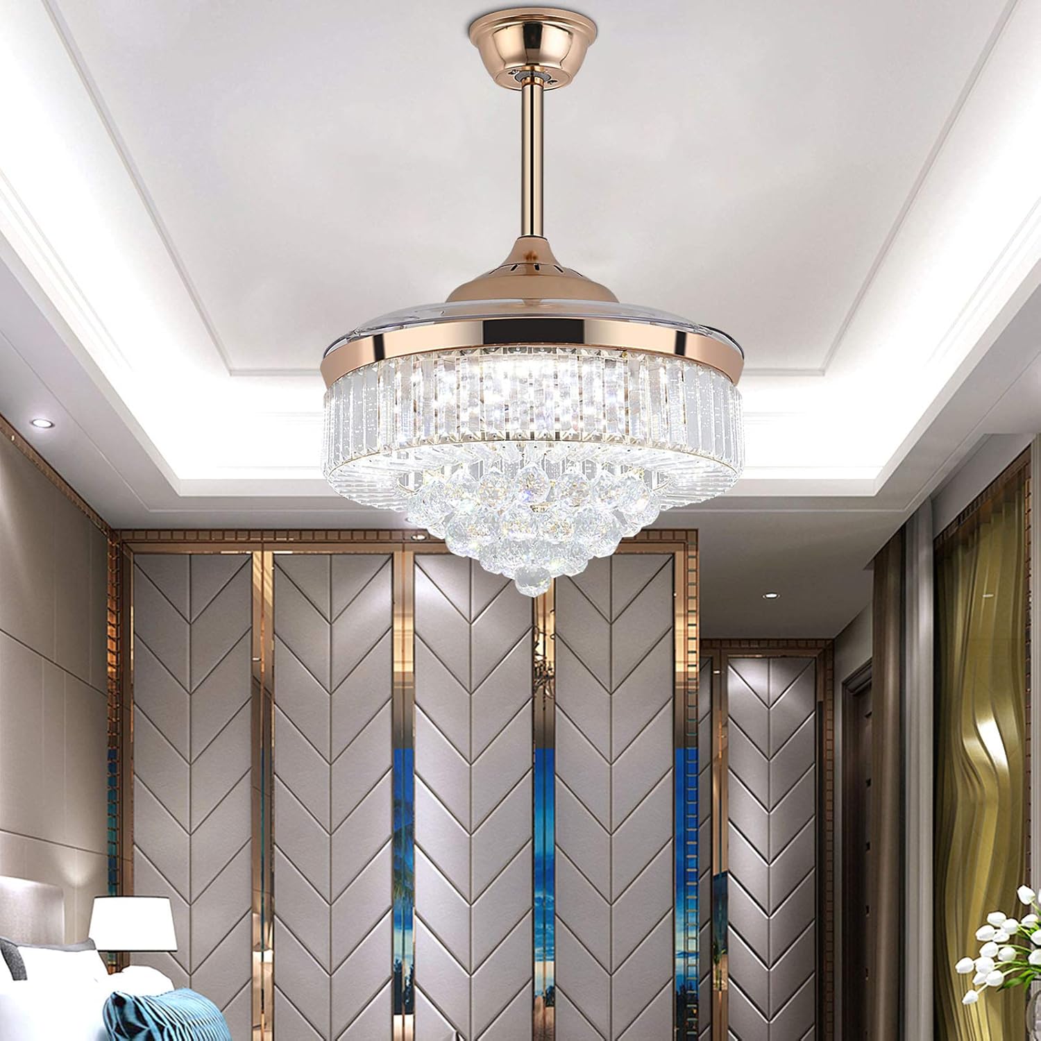 🔥 Hоt Dеаlѕ Ceiling Fans Indoor with Light, Ceiling Fan with Lights Remote Control, Bladeless Ceiling Fan, Bedroom Fandelier Reversible Moto Fan, 36inch Fan Chandeliers Light Fixtures Dining Room Light,36W LED