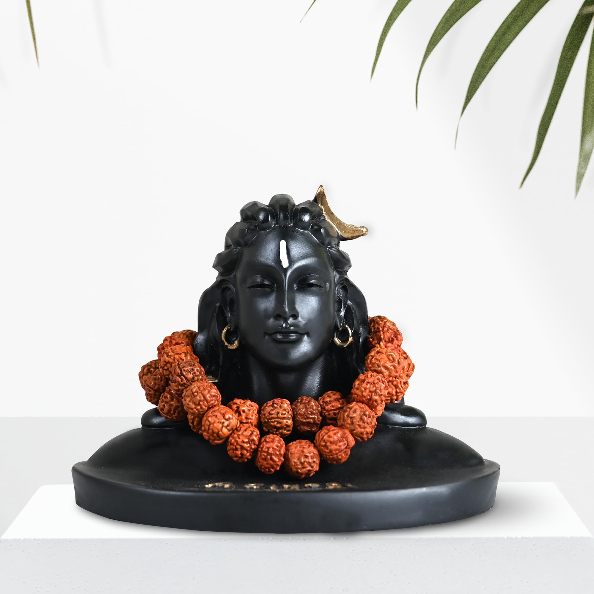Rousrie Resin Adiyogi Shiva Statue for Car Dashboard, Shiv Ji Mahadev Adi Yogi Idol Statue with Rudraksha Mala for Home and Car Dash Board (Large)