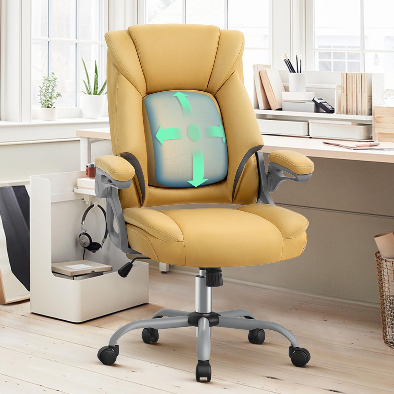 YAMASORO Home Desk Chair Ergonomic Office Chair with Dynamic Back Support 360° Swivel Leathaire Computer Office Chairs for Adults and Teens, Mango-Yellow