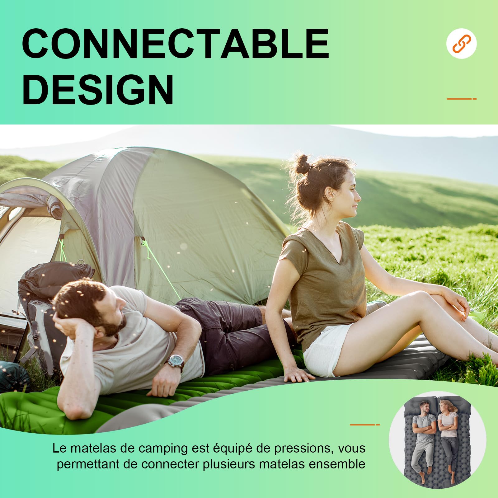 Matelas Autogonflant 2 Personnes, Matelas de Camping Autogonflant avec Pompe à Pied, Portable Tapis de Matelas Pneumatique pour la Randonnée, Plage, Voyage, Pique-Nique