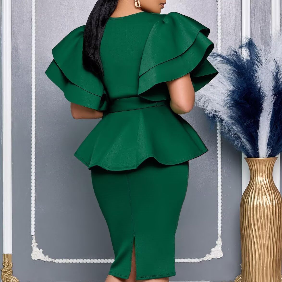 Elegant Dresses for Women Sexy Church Business Pencil Vintage Peplum Dress