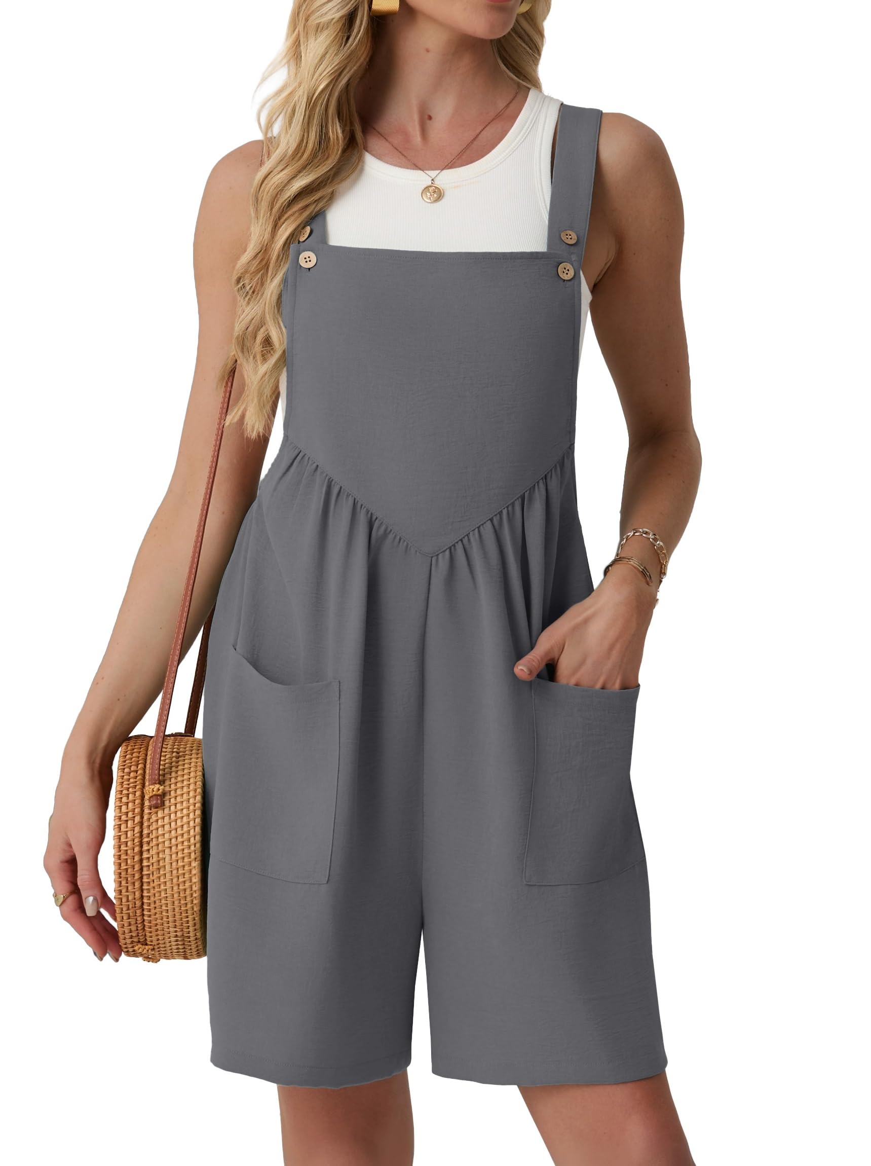 Lepunuo Summer Rompers for Women Sleeveless Short Jumpsuits Casual Loose Fit Overalls Vacation Outfits S-4XL