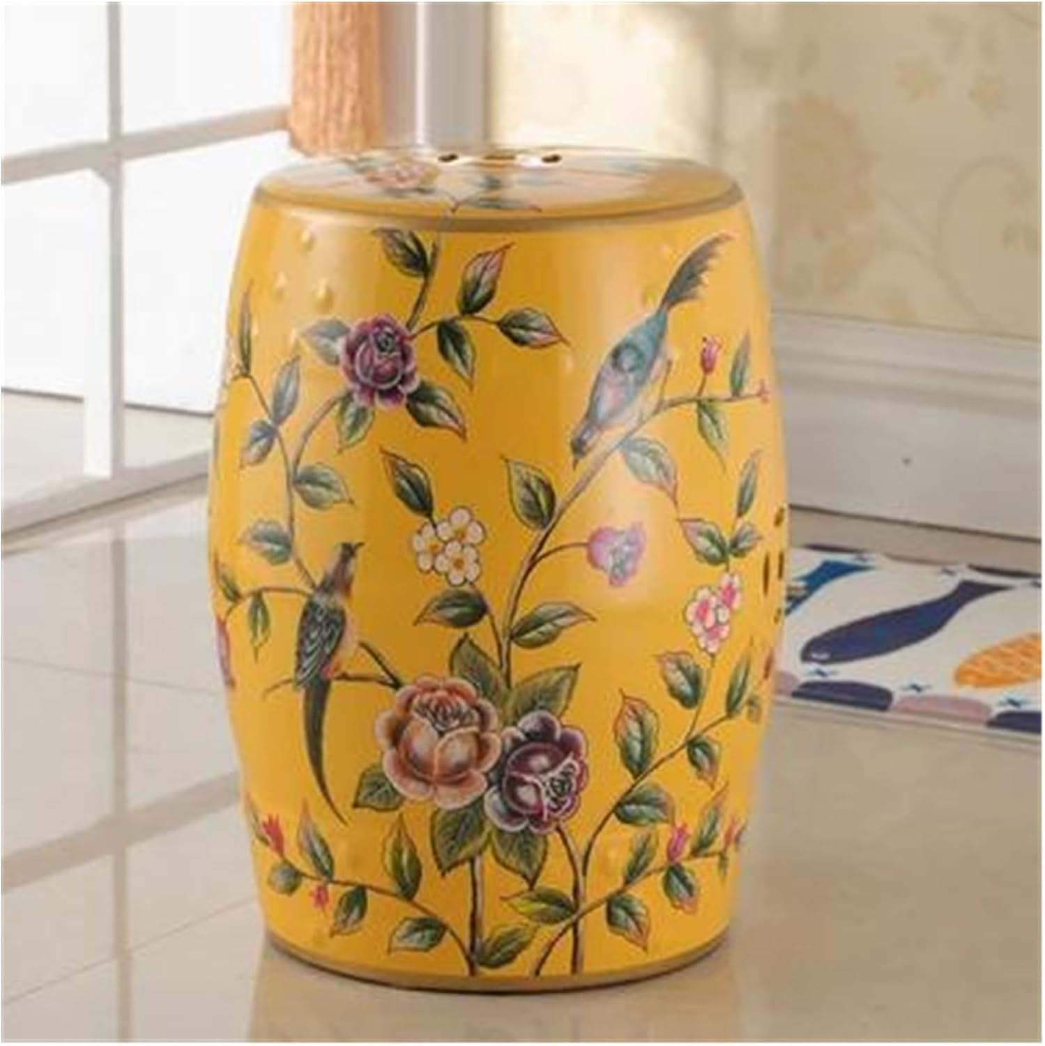 Decorative Garden Stools, Ceramic Stool Hand-painted Ancient Style Blue and White Peony Bird Round Stool Outdoor Balcony Porcelain Stool(4)