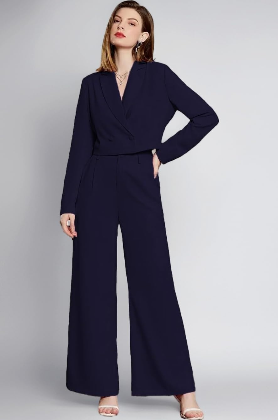 KOTTY Women's Solid Relaxed Fit Full Sleeve Co-ord Blazer and Trouser Set.