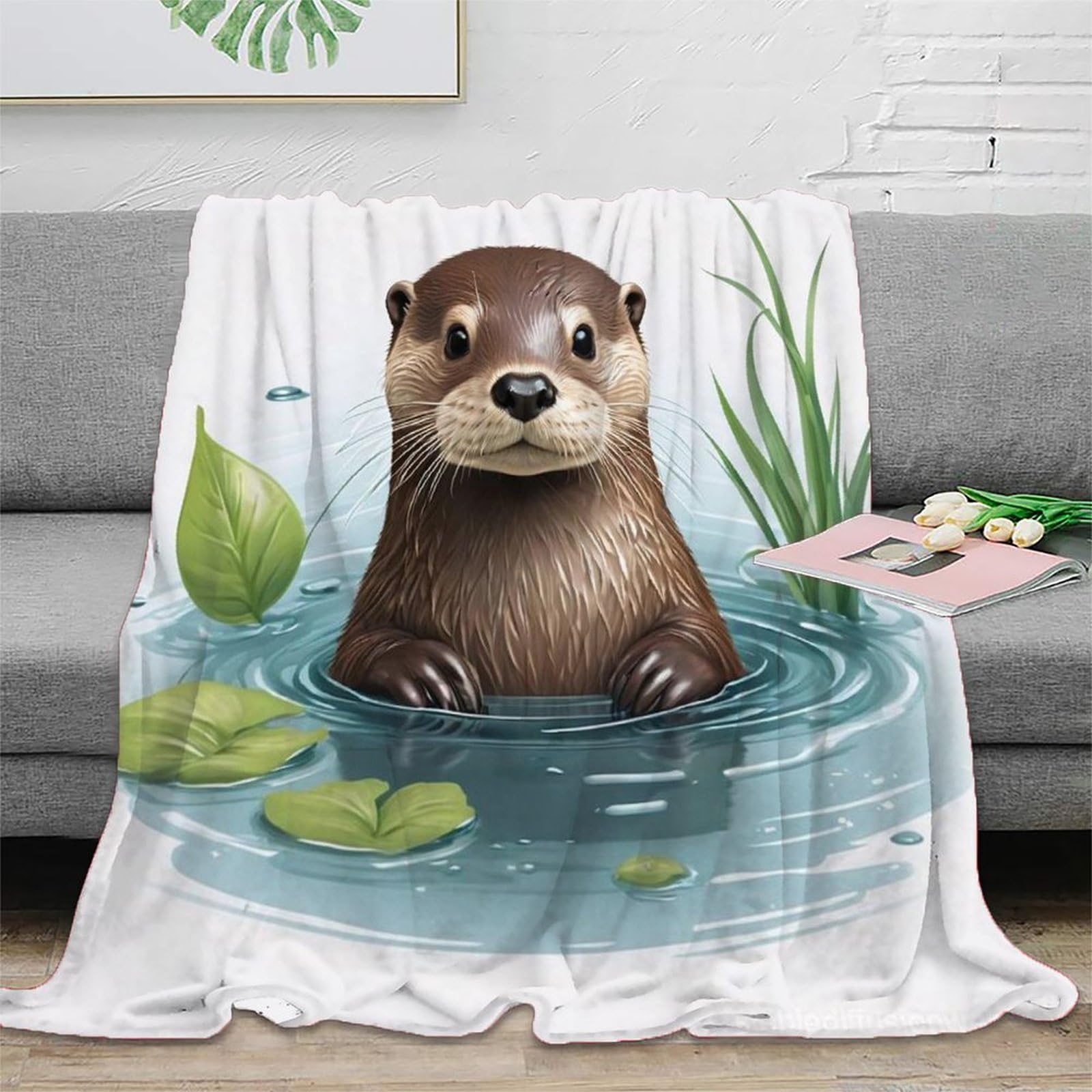 Couverture loutre 150x200 plaid de salon microfibre dessin animé animal