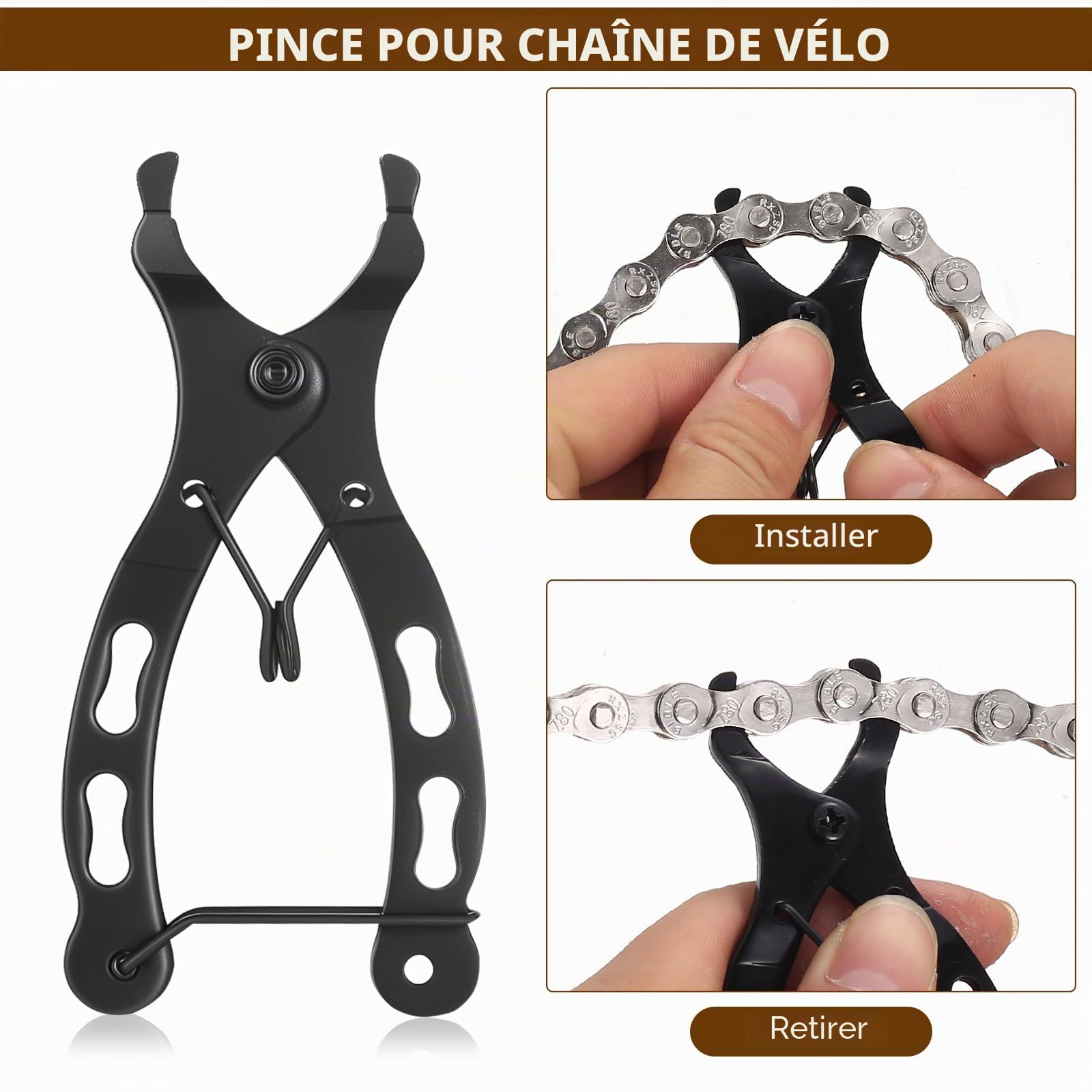 Chaîne de vélo, chaînes 6/7/8 vitesses, chaîne 1/2 x 3/32 pouce pour VTT et vélo de route, avec pince/briseur de chaîne pour vélo, 4 paires de verrous pour chaînes VTT