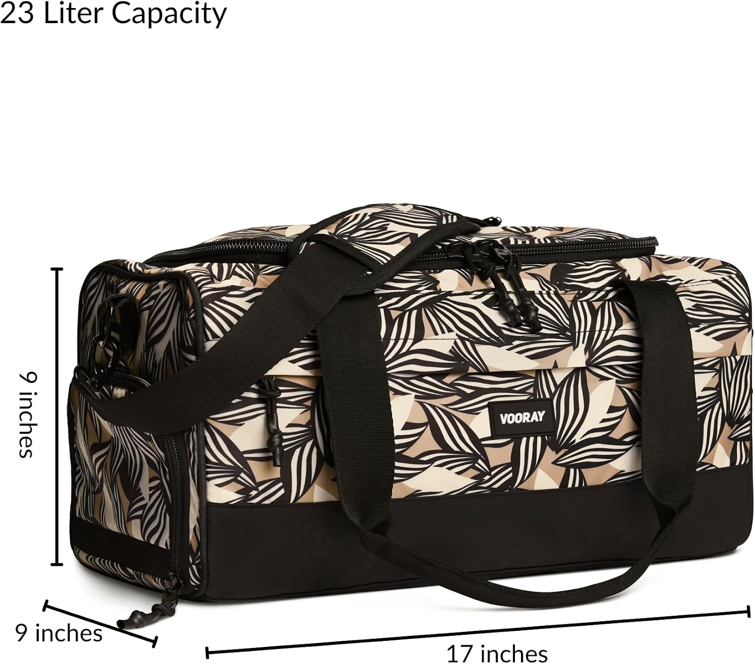 Vooray 23L Boost Duffel Bag – Small Travel & Sports Gym Bag for Women and Men with Shoe Pocket, Weekender for Overnight Football, Travel, Hospital Stays or Workout - Textured Leaves