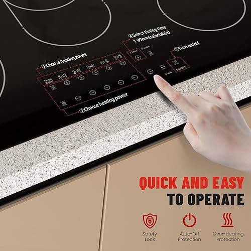 Miniatura 7 de Placa eléctrica de 12 pulgadas con 2 quemadores, 9 niveles de potencia para calefacción rápida y uniforme, diseño compacto, bloqueo de seguridad