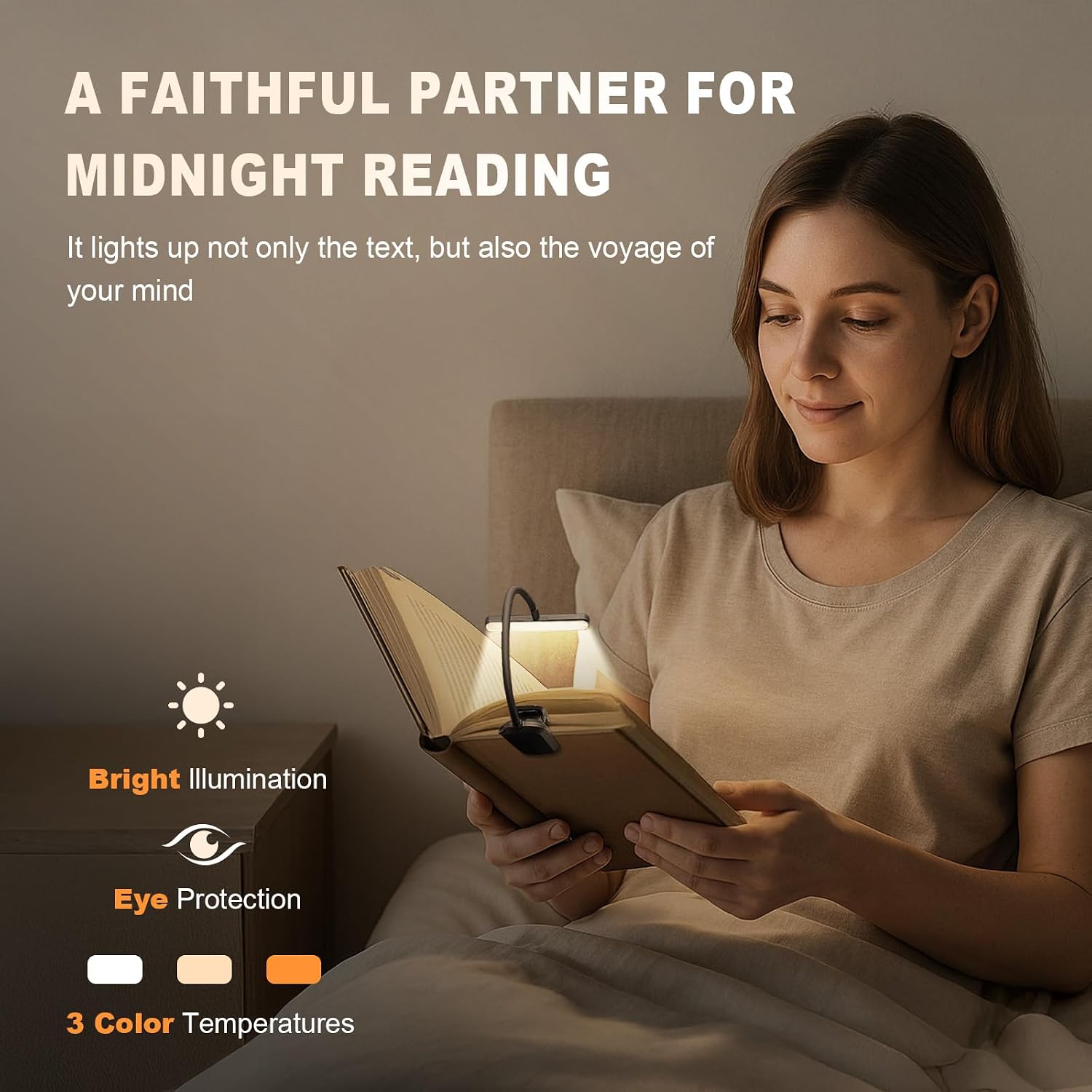 Rechargeable Book Light for Reading in Bed 25 LED Eye Caring | 15 Level Stepless Dimming, Extended 90Hrs Runtime, Lightweight Clip on Light, Gifts for Book Lovers, Black, 2 Pack image 5