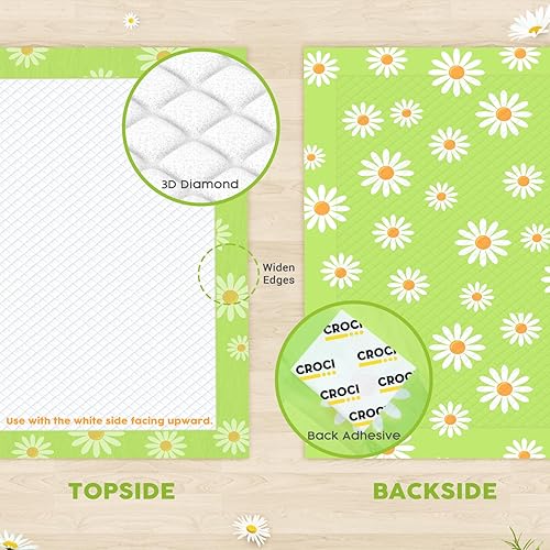 Miniatura 6 de CROCI Almohadillas para orinar para perros de 28 x 34 pulgadas, patrón de margaritas, almohadillas para cachorros con pestañas adhesivas,