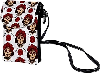 Borsa a tracolla per cellulare con motivo a foglie di fiori, per donne e ragazze