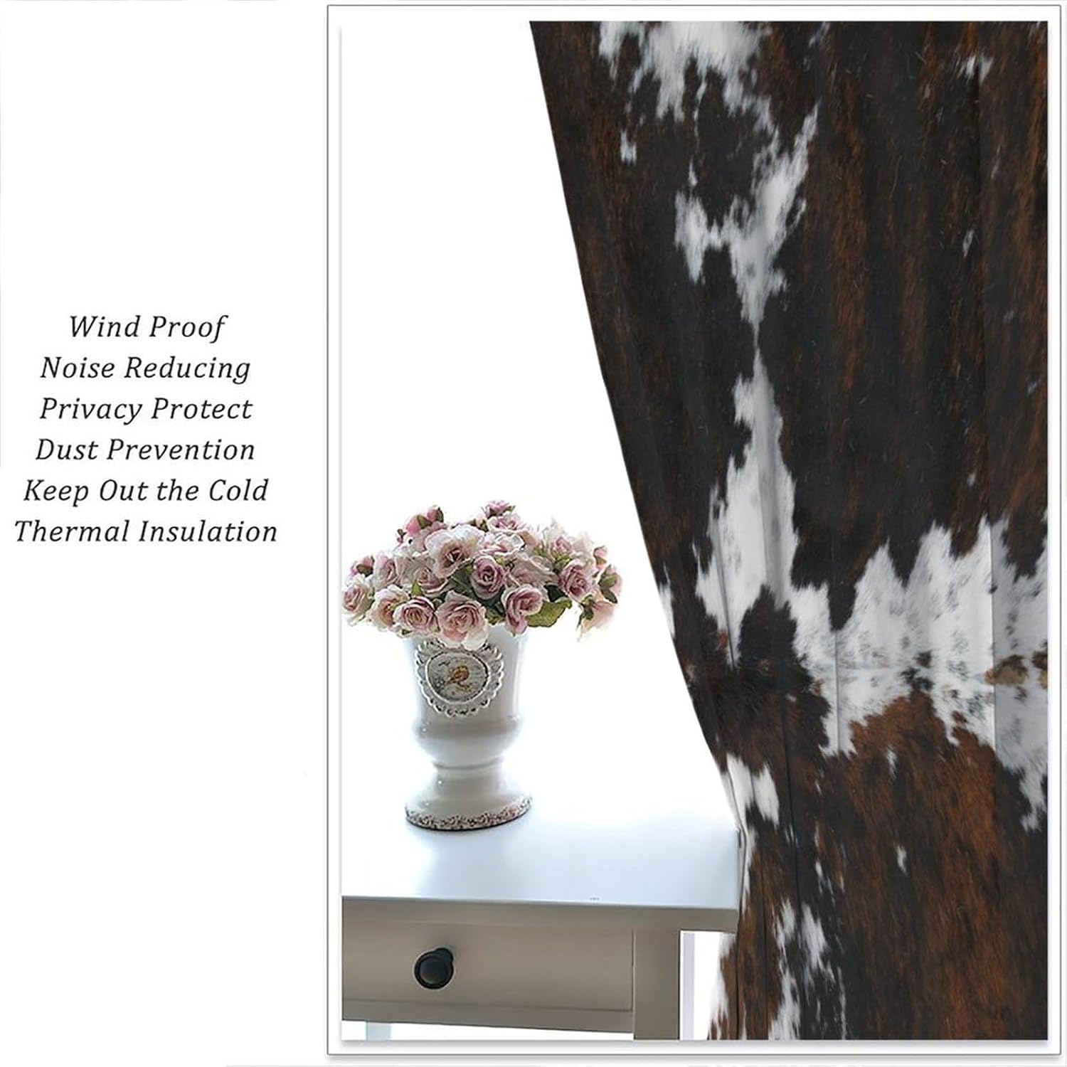 Cow Fur Print Curtains Wild Western Rustic Farmhouse Animal Skin Cowhide Rod Pocket Blackout Window Drapes for Bedroom Living Room Kitchen Cafe Decor W21xL44inx2 Decor - Image 7