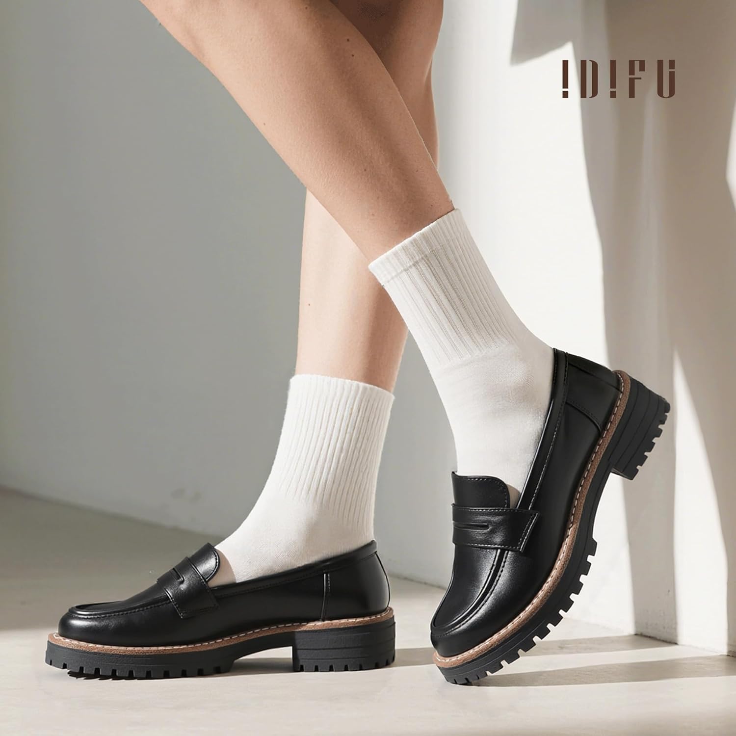 IDIFU IN2 Womens Platform Loafers Chunky Penny Heeled Loafer Lug Sole Slip On Closed Toe Dress Shoes for Women Dressy Comfortable Work Office Business Casual Loafers Shoes - Image 2