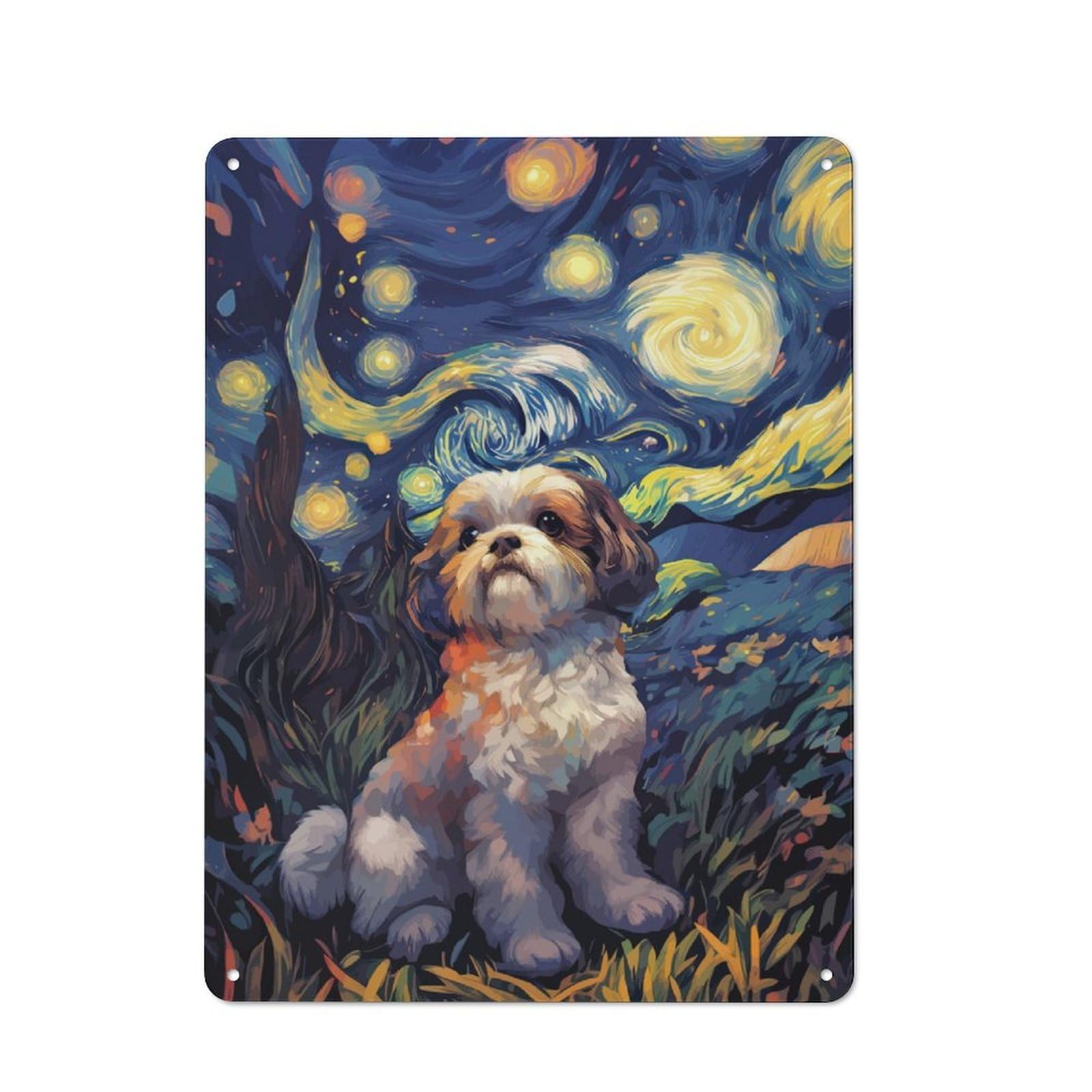 Junmoney Starry Night Cute Shih Tzu Tin Wall Plaque 40X30cm With For Dining Room Or Kitchen, A Metal Wall Feature For Kitchens And Dining Spaces