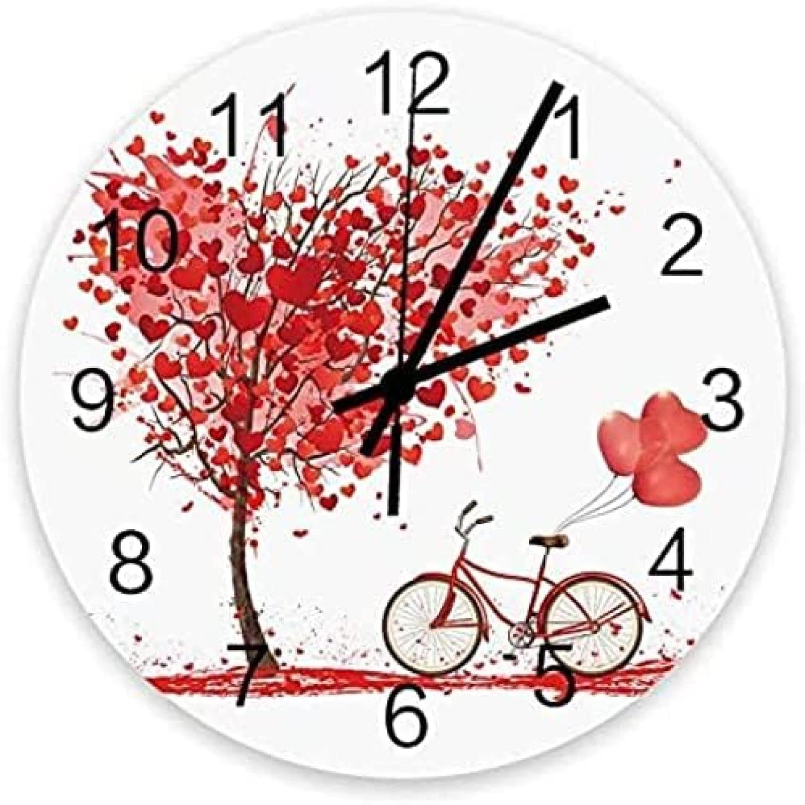 Wooden Round Wall Clock Silent Battery Operated Non Ticking Clock, Old Fashion Bicycle Love Tree, Noiseless Office Kitchen Bedroom Wall Clock Home Decor Balloon