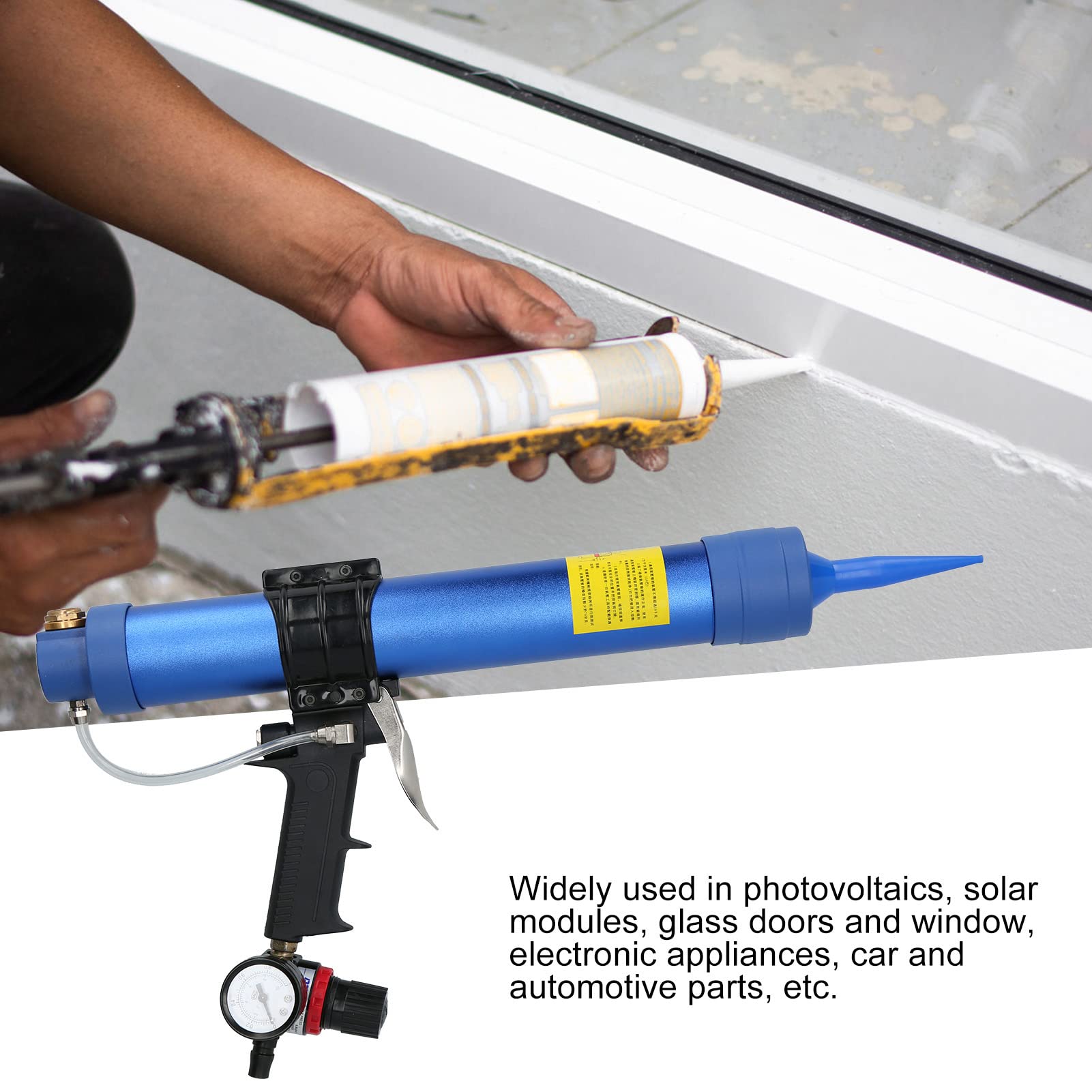 Pneumatyczny Pistolet do Klejenia Szkła, Pistolet do Uszczelniania Aluminium 500 Ml 6 Barów z Szybkim Wylotem, Równomiernym Wyjściem, ergonomiczną konstrukcją Uszczelniania Okien