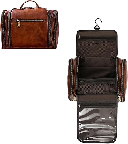 Miniatura 8 de Neceser para hombres y mujeres con gancho para colgar, cuero de grano completo hecho a mano, kit de viaje vintage, bolsa de cosméticos de cuero,