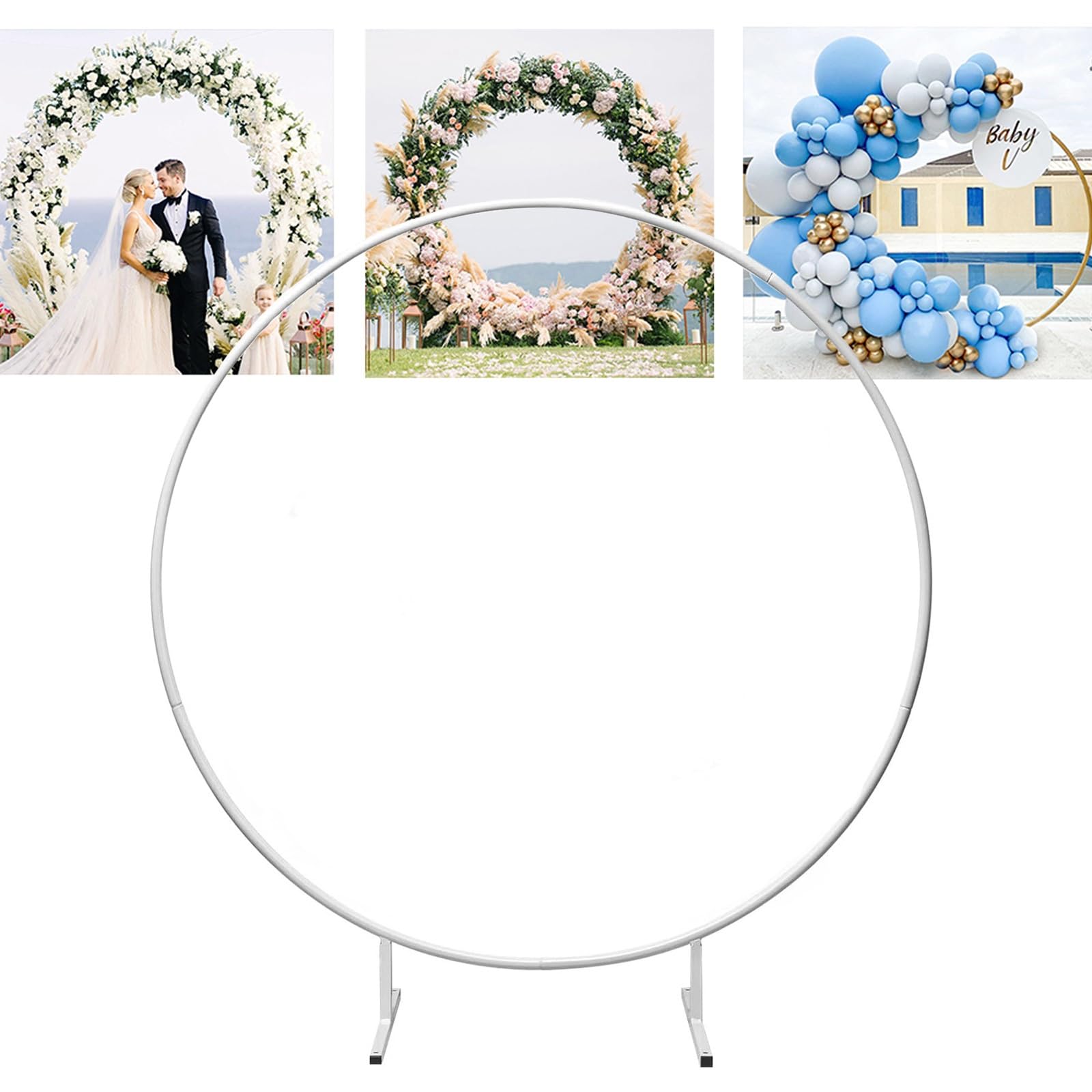 HJXGQJM Weselny łuk balonowy stojak metalowy łuk stojak na ceremonię, rocznicę, na ceremonię ślubną, łuk ślubny, przyjęcie urodzinowe, baby shower, dekoracje do fotobudki (biały, 250 cm)