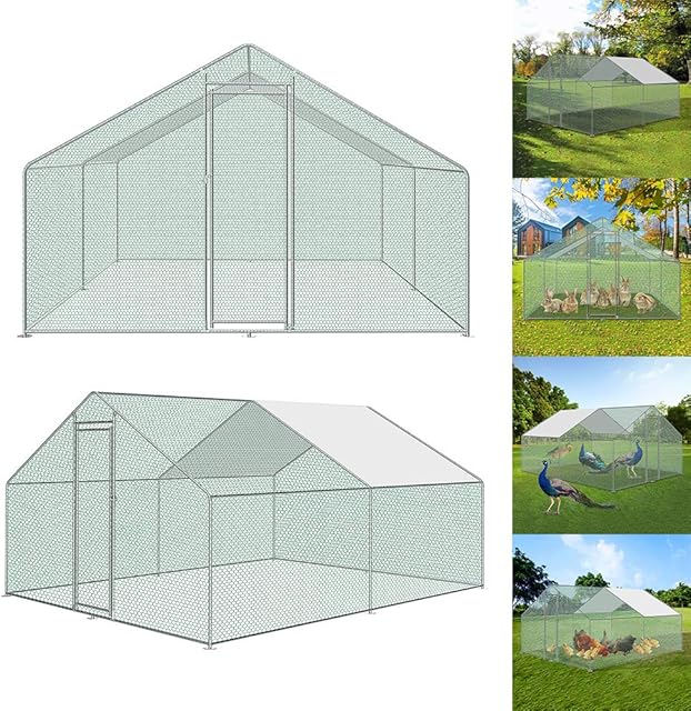LZQ Chicken Coop Chicken Run with Lock 3 x 4 x 2 m Galvanised Steel Small Animal Hutch Outdoor Enclosure Chicken House Roof Poultry Hutch for Chicken Cage Bird Cage Small Animals Pet Cage Outdoor