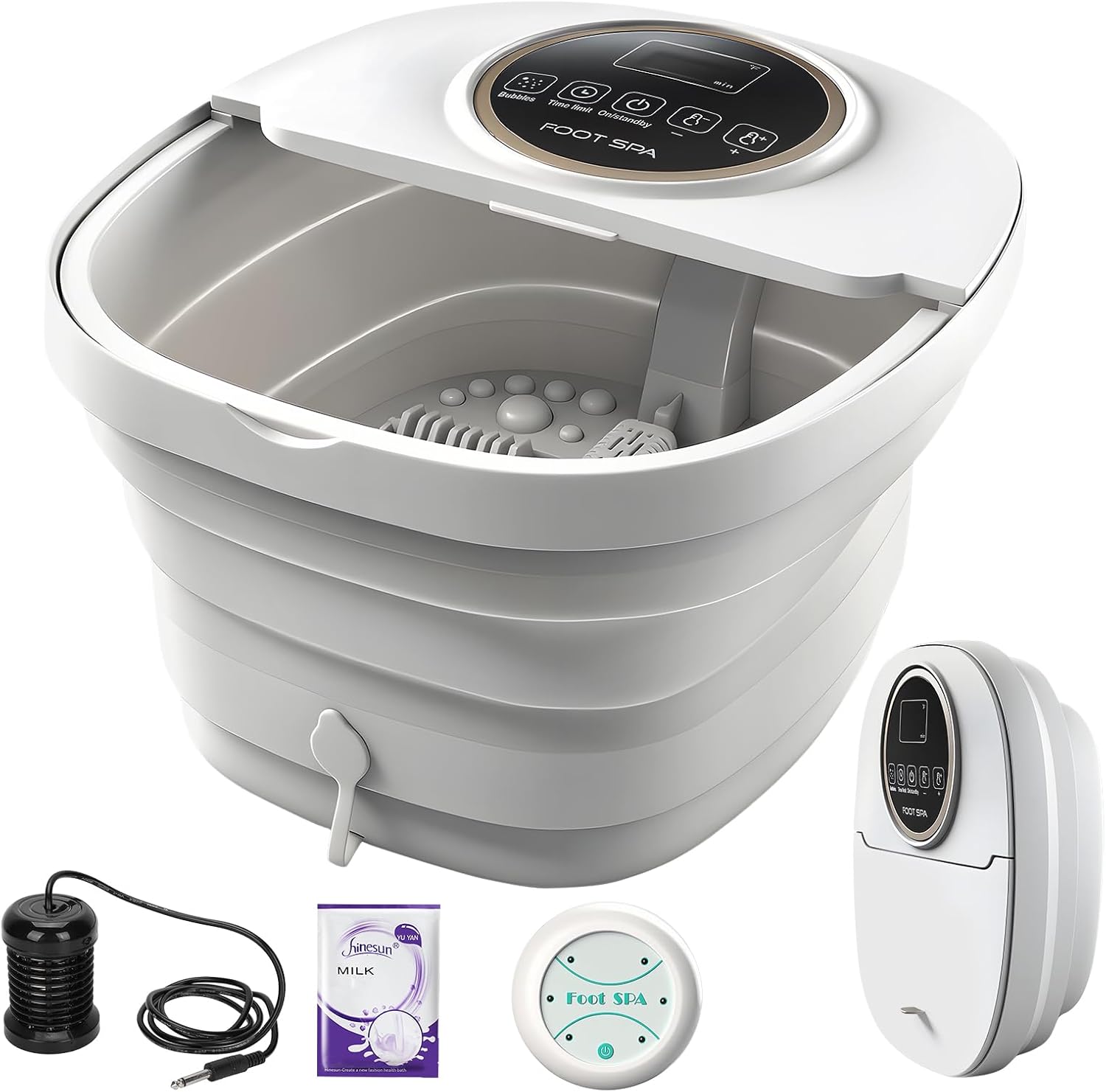 AKOIIN Collapsible Ionic Foot Spa with Heat, Bubble & Red Light – Shiatsu Massage Rollers, Ion Detox Machine & Temp Control – Includes Ion Controller, 5 Detox Sea Salt Packs