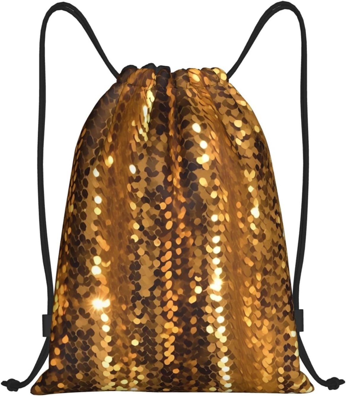 Drawstring Backpack Waterproof String Bag Gold Sequin Sparkle Sport Gym Sackpack Cinch Sack for Yoga Travel