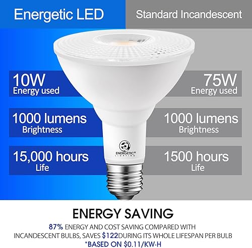 Miniatura 4 de Energetic - Bombillas LED PAR30, luz de inundación para interiores y exteriores de 10 W (equivalente a 75 vatios), luz diurna de 5000 K, 1000