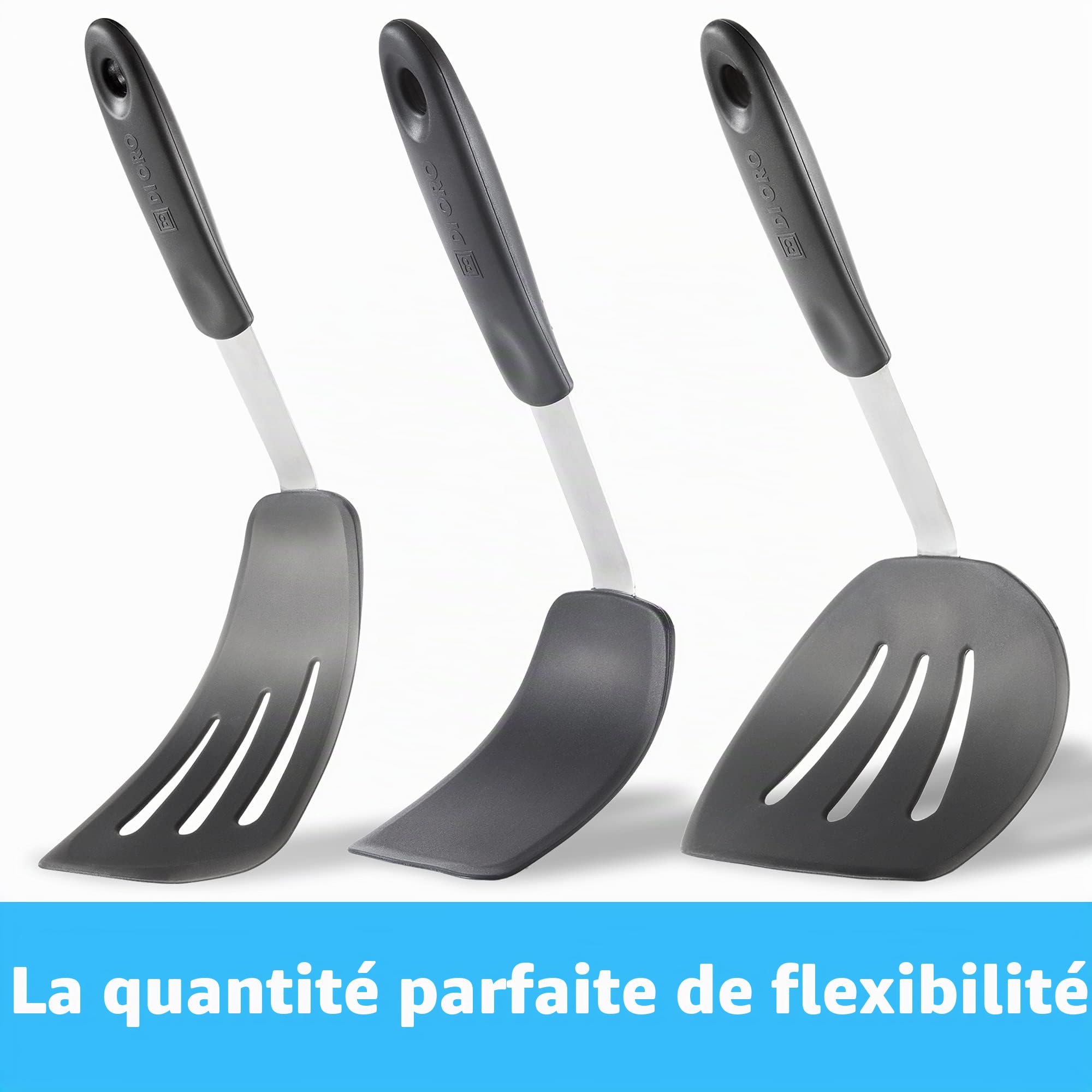 DI ORO® - Série Chef - Spatules de cuisine en silicone et acier inoxydable - Résistantes à la chaleur à 315 °C - Meilleures spatules ajourées - Parfaites pour des oeufs et des crêpes