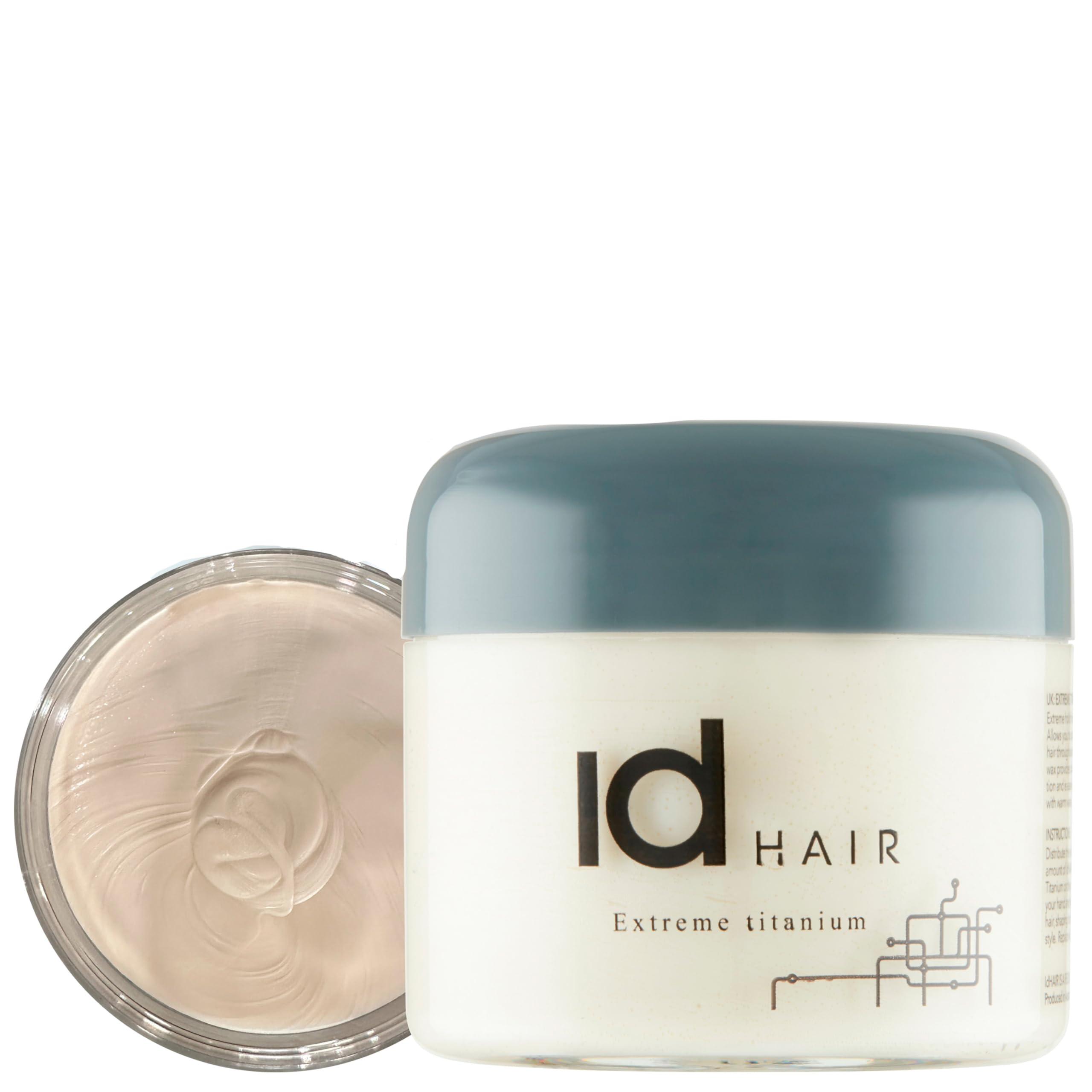 IdHAIR Extreme Titanium: Professionelles Mudwachs für stylisches Kurzhaar - Starker Halt, Glanz und Textur - Einfach auszuspülen - Parabenfrei - 100 ml
