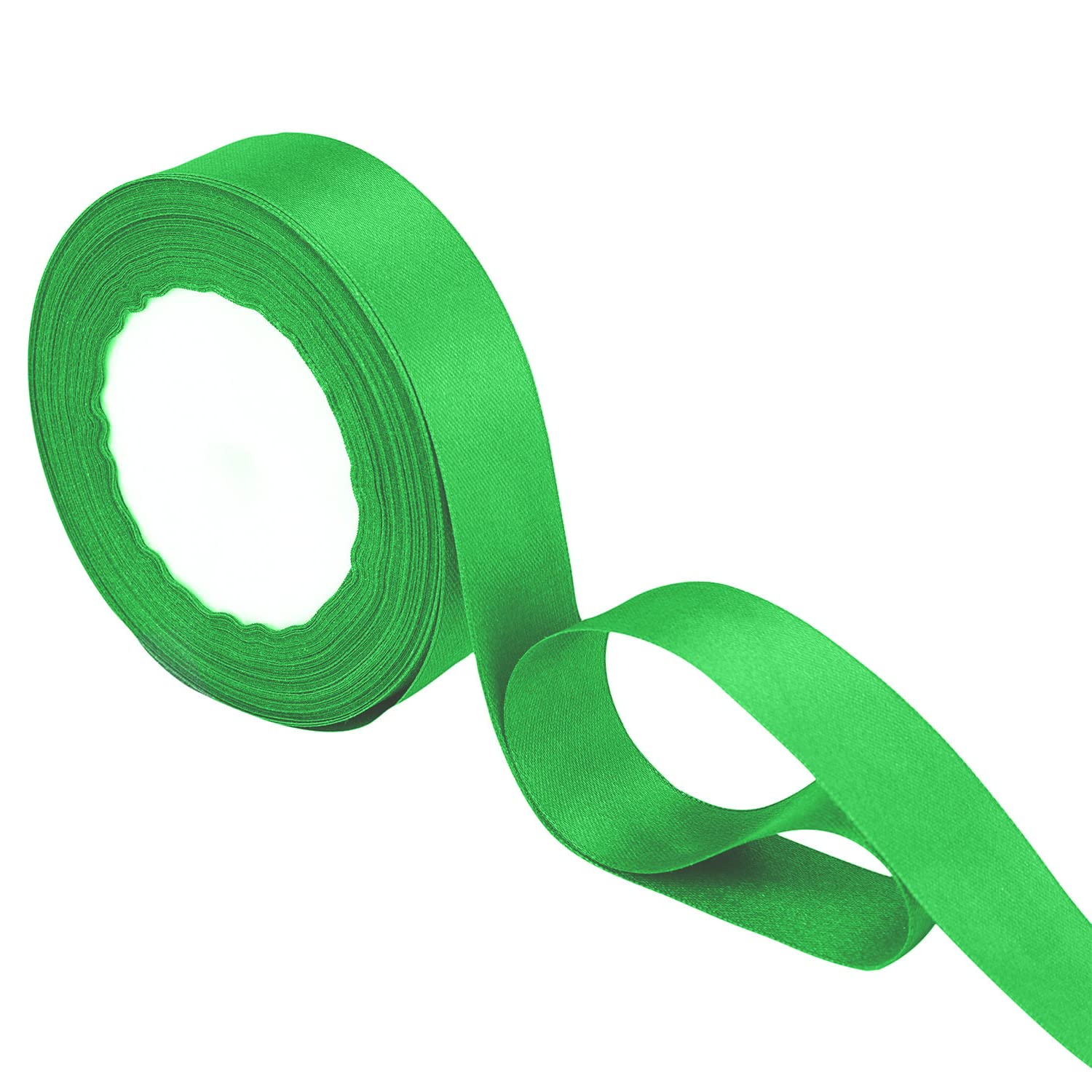 Trimming Shop Classic Green Ribbon Roll - 25mm x 25 Metres - Double Sided Satin Brightly Coloured - 100% Polyester - for Gift Wrapping, Decorating, Arts and Craft - Machine Washable — image 1