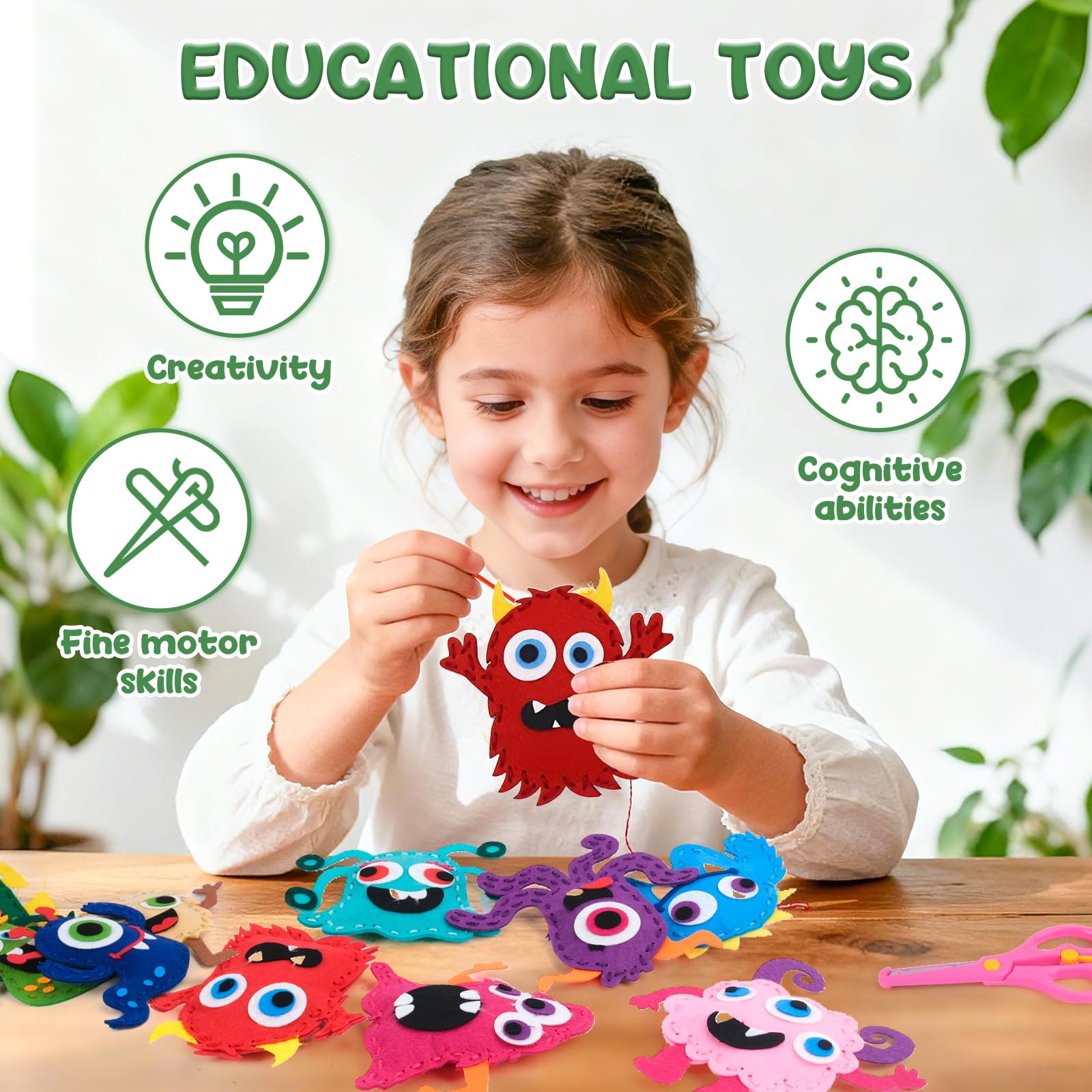 Kit De Couture Monstres Txuzong – 12 Pièces En Feutre Prédécoupé, Aiguilles Plastique, Ouate, Ciseaux – Activité Manuelle Créative Enfant Dès 5 Ans
