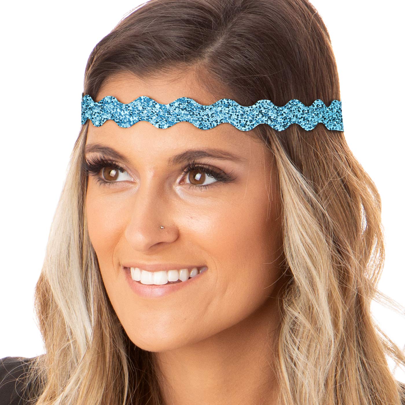 Hipsy Regular Size, Adjustable No Slip Sparkly Bling Mixed 4pk Headbands for Women Girls & Teens (Bling Glitter Mixed Teal Blue)