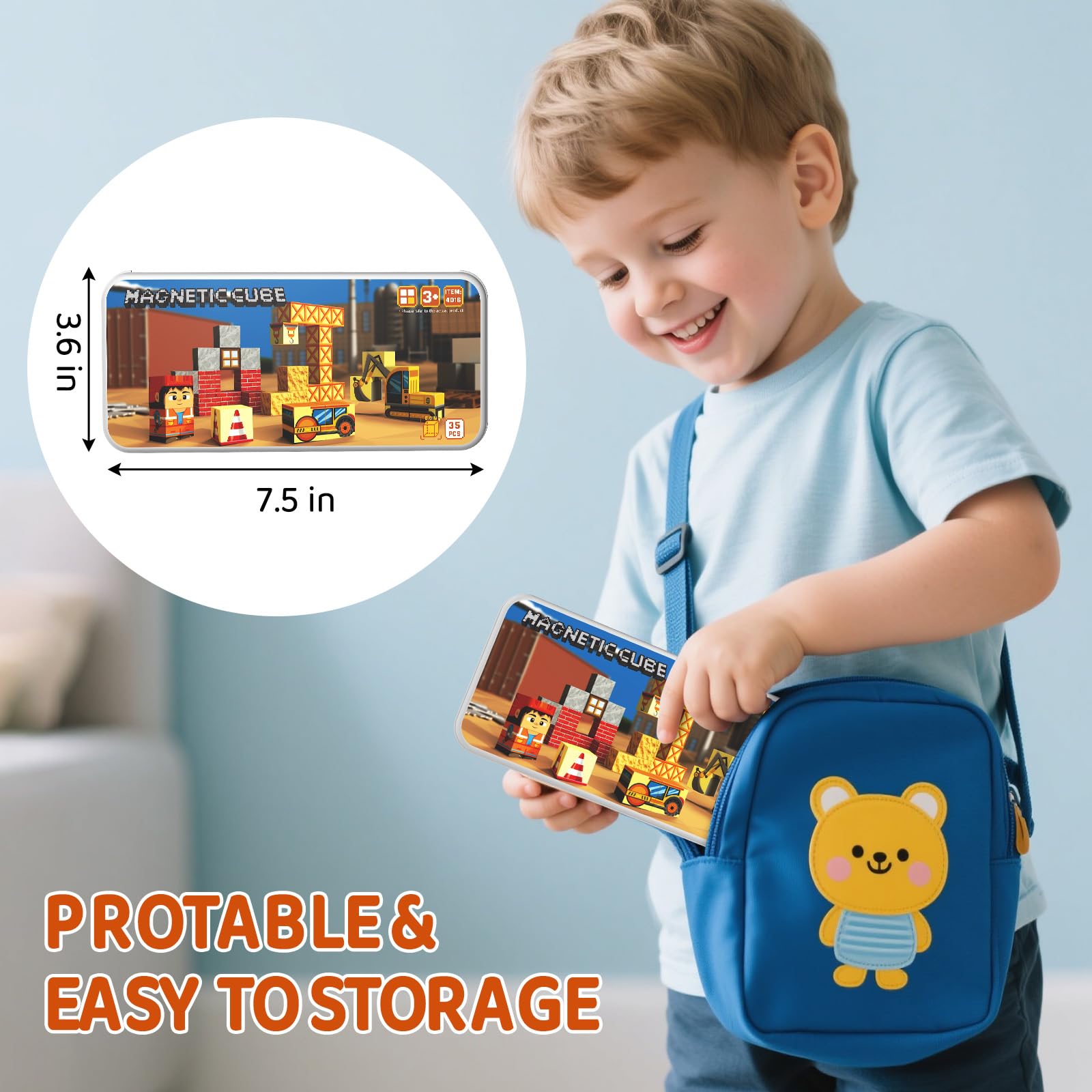 STEM MATCH Mattoncini magnetici da viaggio per bambini, scatola in ferro portatile giocattolo da costruzione magnetico regalo per bambini dai 3 anni in su