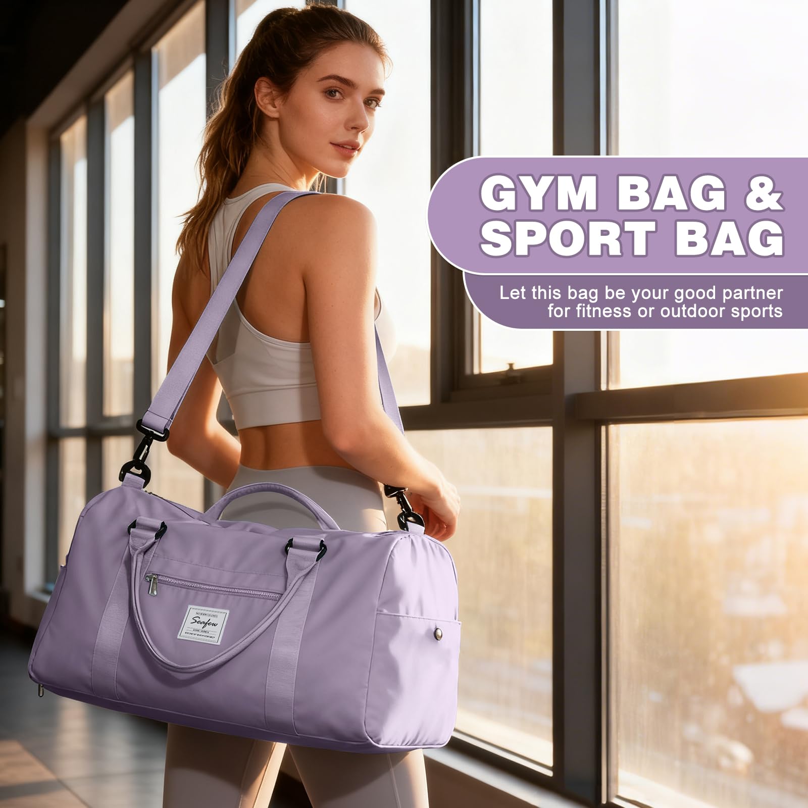 Sac de Sport Femme Homme Léger avec Compartiment Chaussures Poche Humide Duffle Bag Violet A11