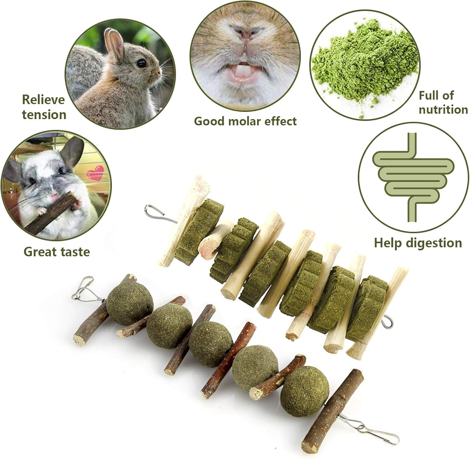 HshDUti 2 Piece Rabbit Chewing Toy Small Animal Toy Set, Natural Apple Wood Chewing Sticks