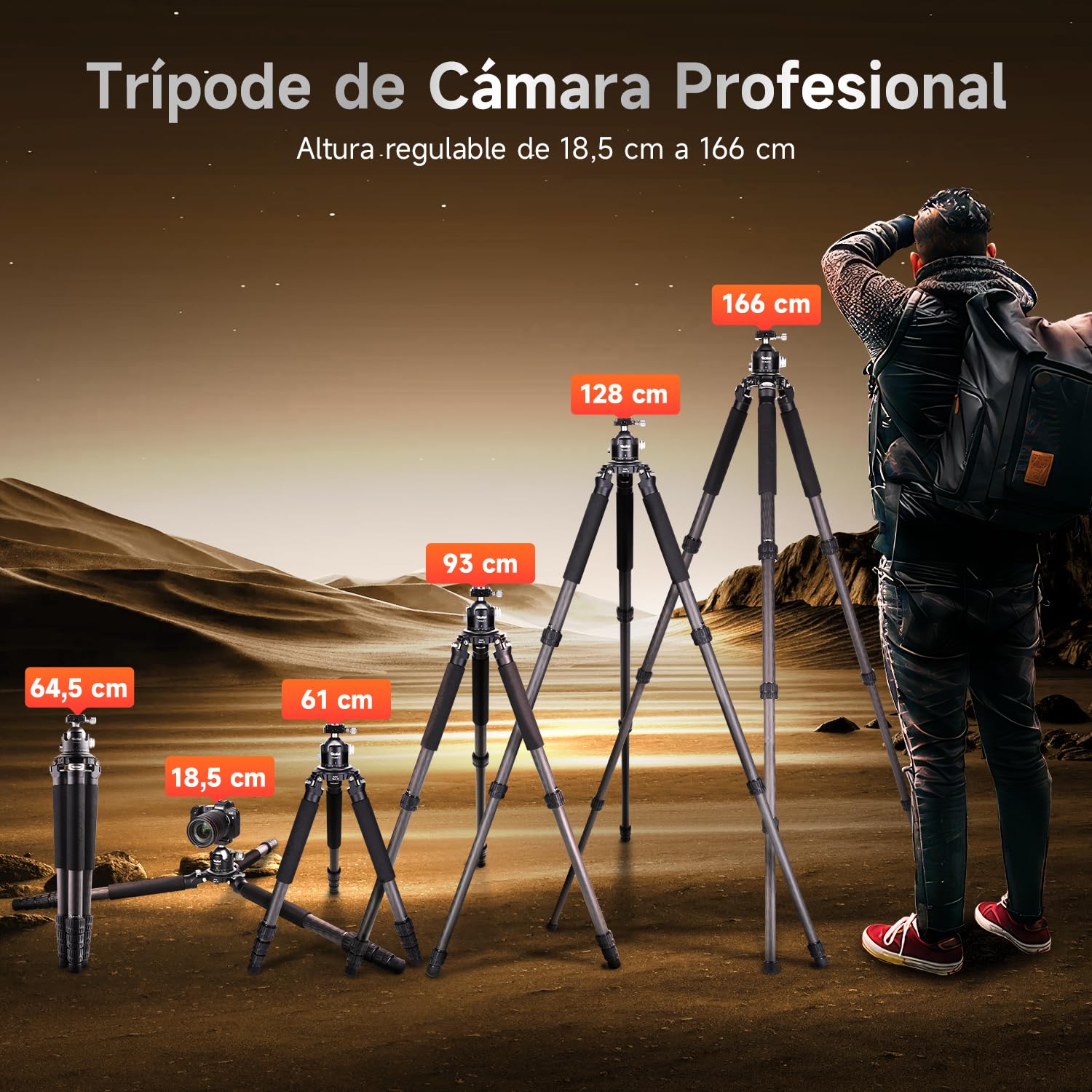 Rollei 166cm Tripode Cámaras Carbono Profesional Rock Solid Alpha Mark III | Trípode Fotografia con Capacidad de Carga de 30kg Camera Tripod Negro con Rótula Ajustable para DSLR Videocámara