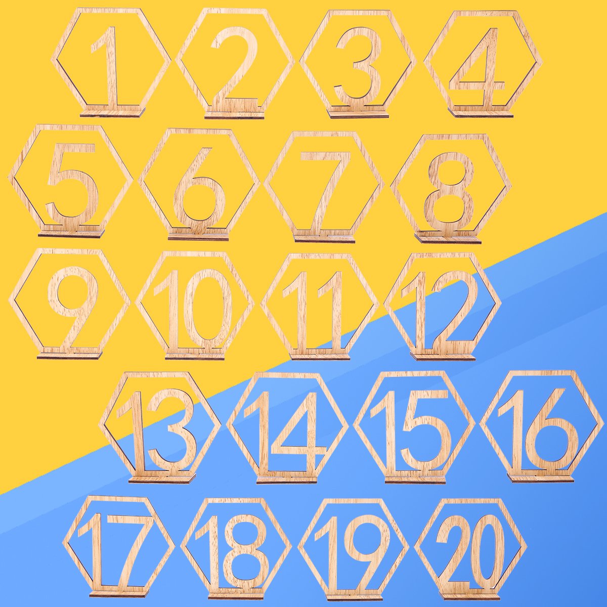 BESTOYARD Marque-Place Numéro de Table Hexagonale Bois 1-20, Déco Mariage Champêtre Réutilisable avec Socle, pour Banquet Anniversaire Baptême