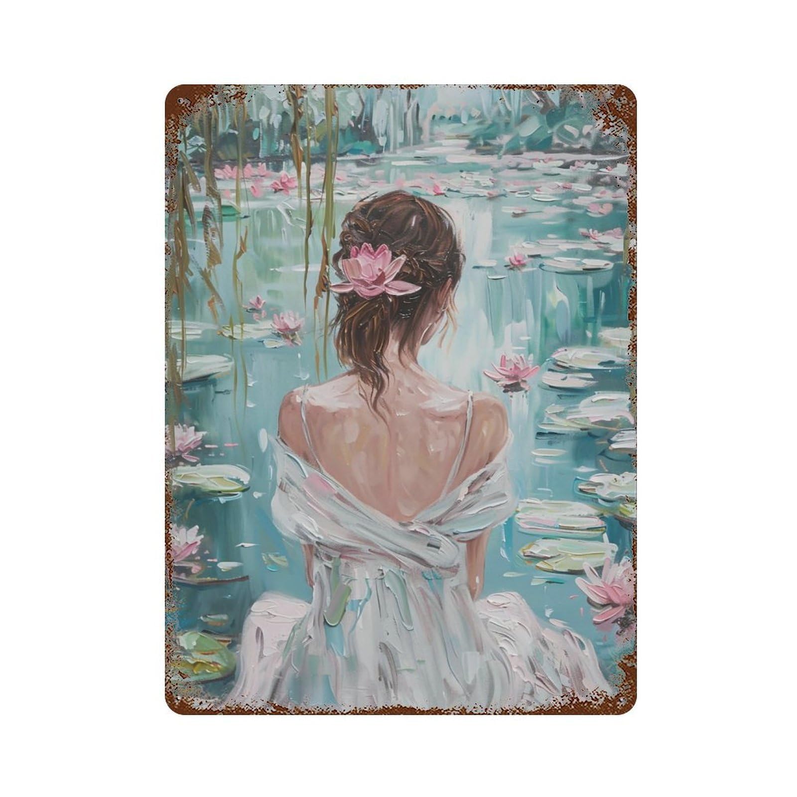 HDURYEYRYY Lotus Pond Silent Maiden 03 Wall Retro Iron Vintage Art Metal Tin Sign Poster Modern Home Cofffee Club Art Bar Shop Decor Style 40x30cm