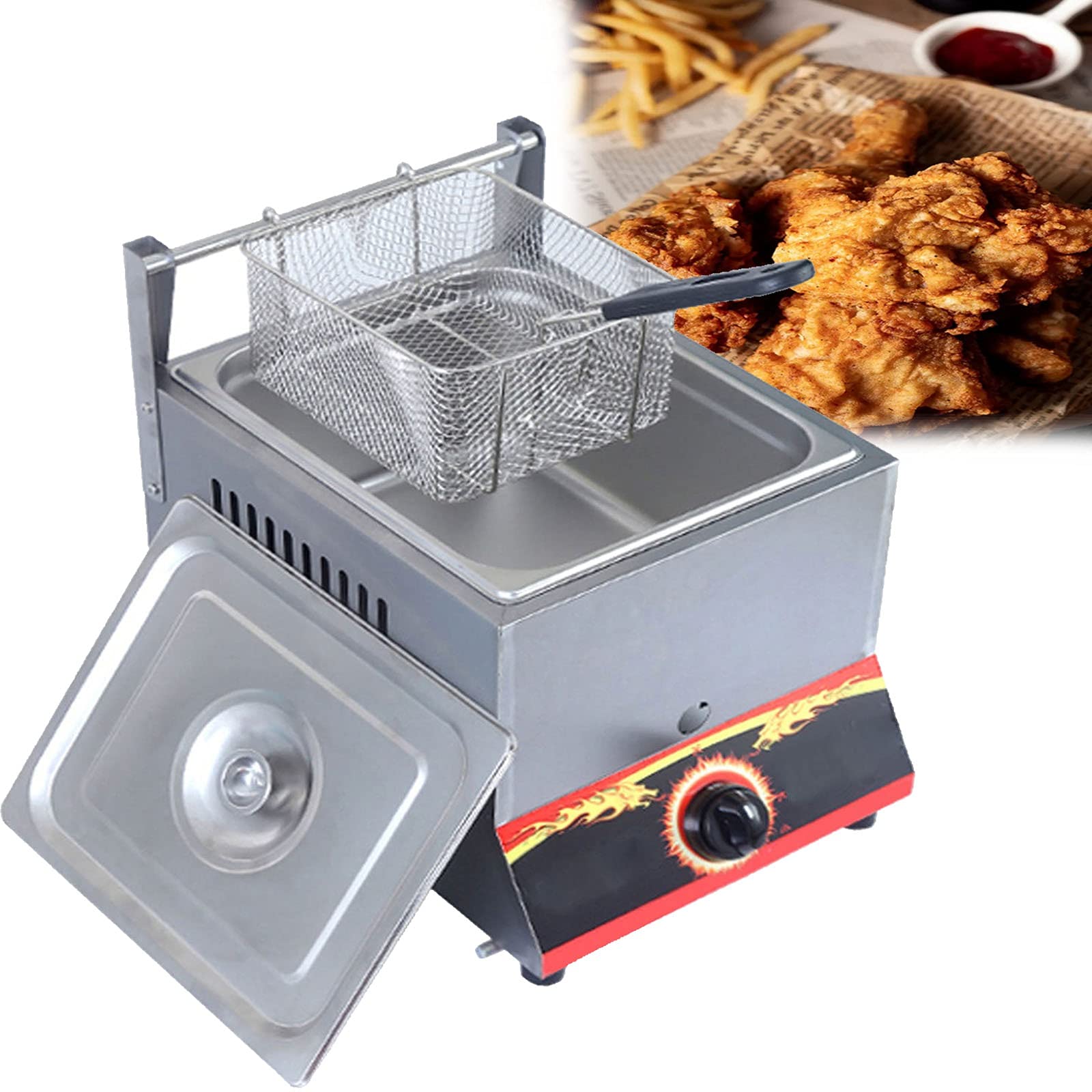 IUokLU Fryer 11L/22L Large Capacity Multifunction Gas Fryer,Commercial Household LPG Fryer,with Stainless Steel Frying Baskets and Lids,Adjustable Firepower,Fries for Re