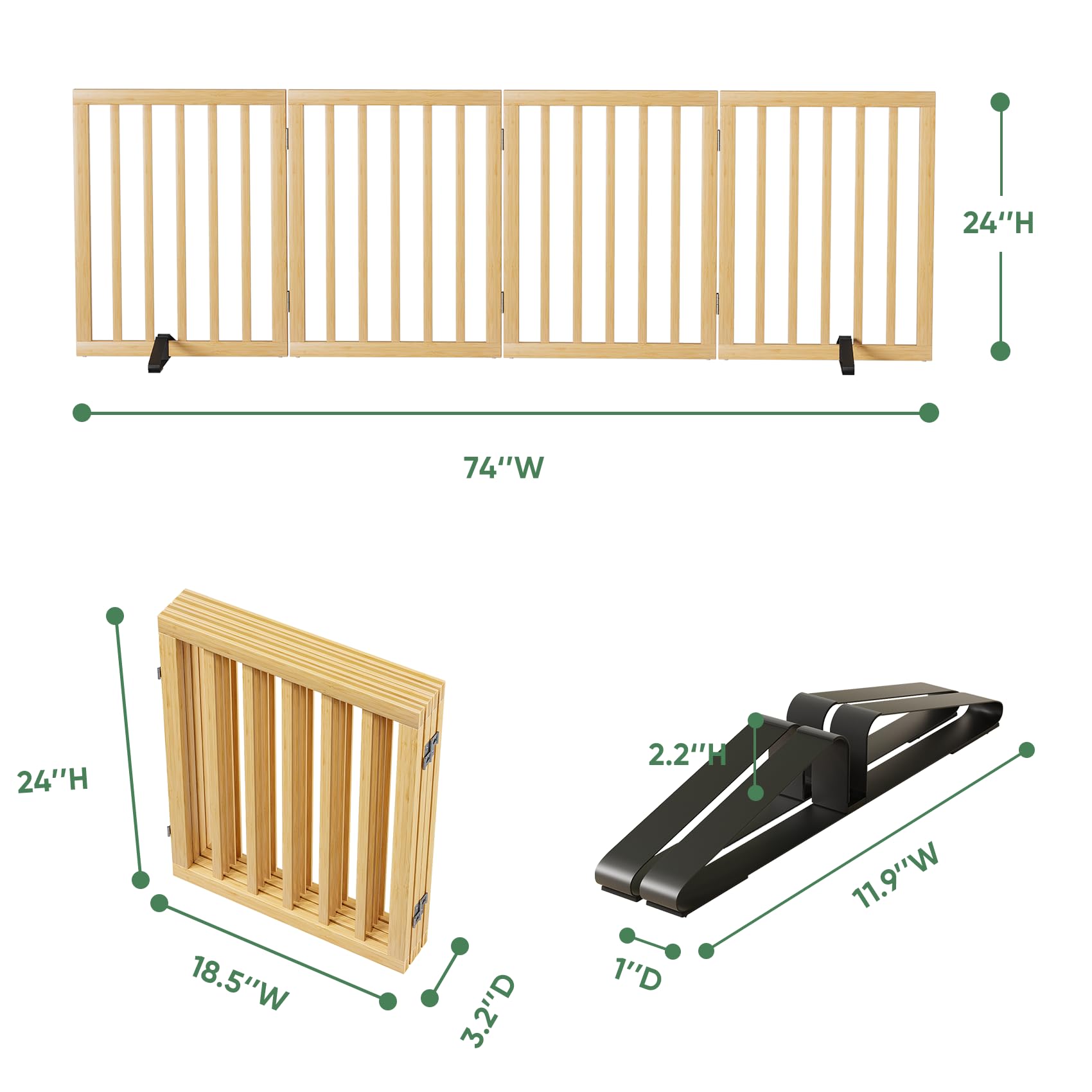 Dog Gate, Freestanding Dog Gates for Doorways, Indoor,Foldable Pet Gates for Doorways Bedroom, Puppy Gate with Metal Support Feet, Room Dividerr 4 Panels (Natural) — view 3