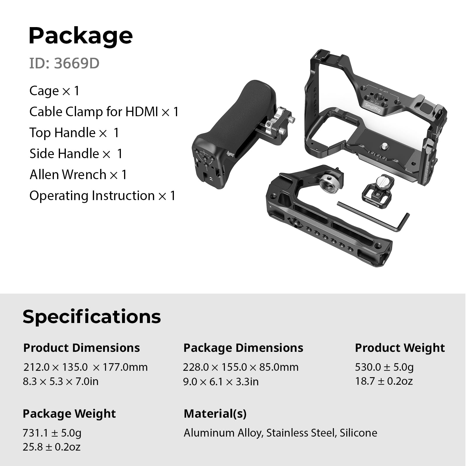 SMALLRIG A7 IV / A7S III Cage con Top Handle, Side Handle y HDMI Cable Clamp, Kit Avanzado para Sony Alpha 7 IV/Alpha 7 S III -3669D