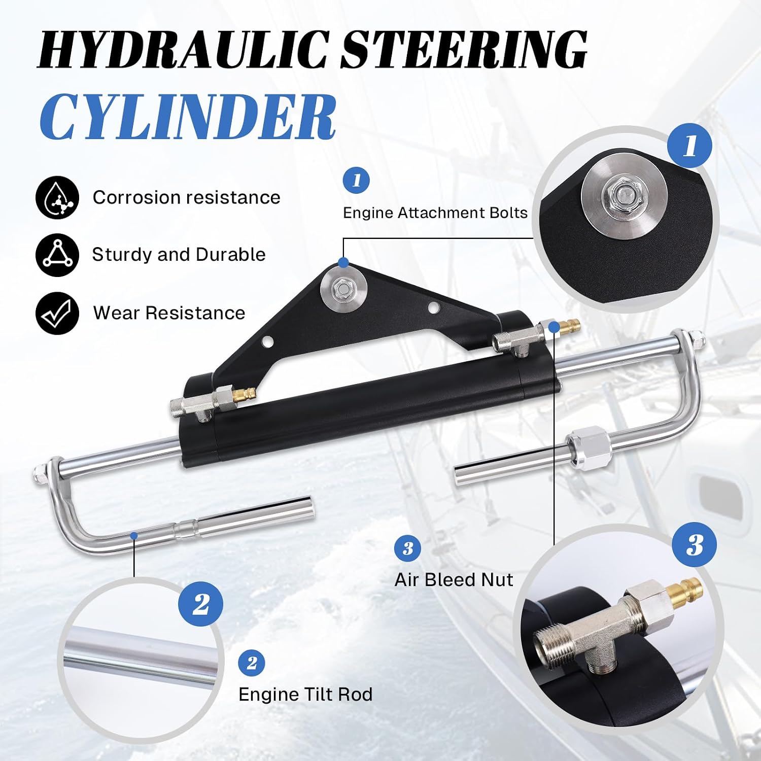Hydraulic Steering kit 150HP,Hydraulic Outboard Boat Steering System with Bi-Directional Locking Cylinders,26ft High Strength Nylon Hose for Single Station, Single-Engine Use