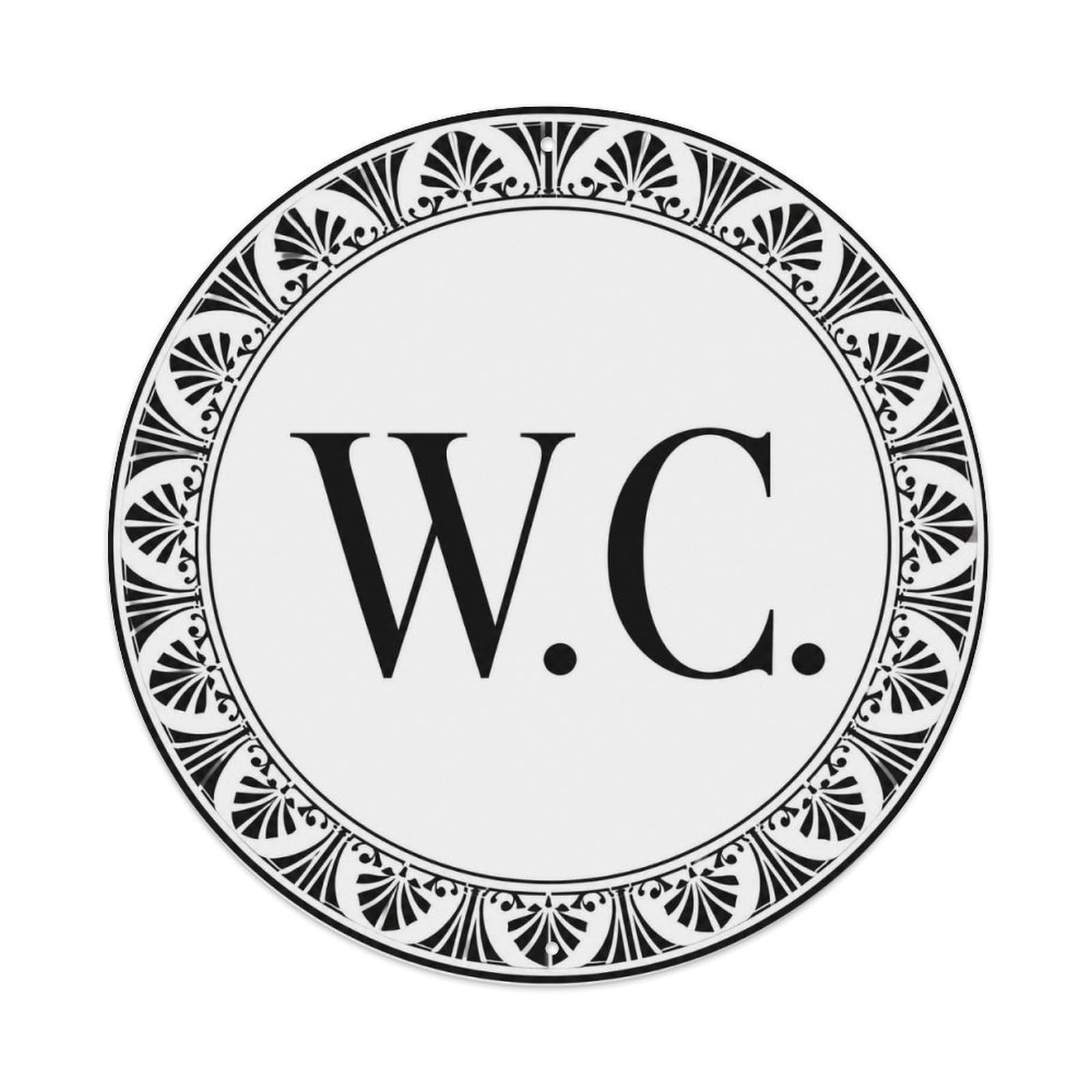 WC Classic Serif Restroom Notice Black Border Crest Metal Tin Sign