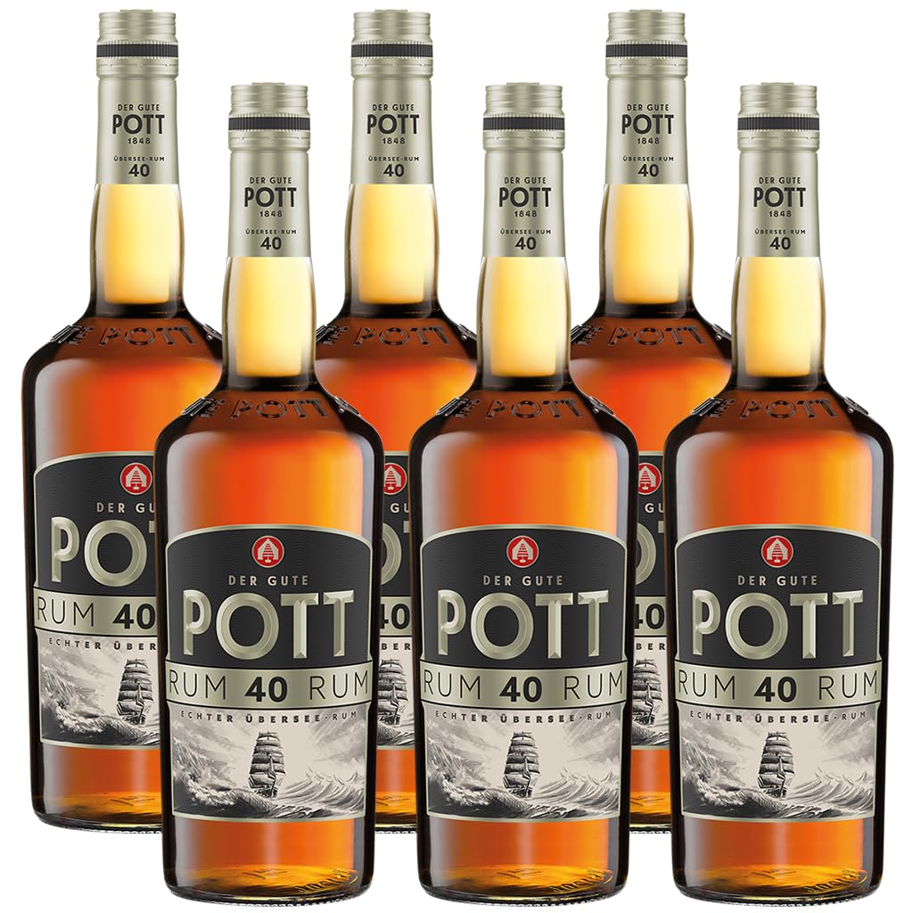 POTT Rum (6x0,7l) 40% vol., echter Übersee Rum - Hervorragend geeignet zum Kochen und Backen, für winterliche Heißgetränke, zum Verfeinern von Desserts, für Cocktails und Longdrinks oder pur auf Eis