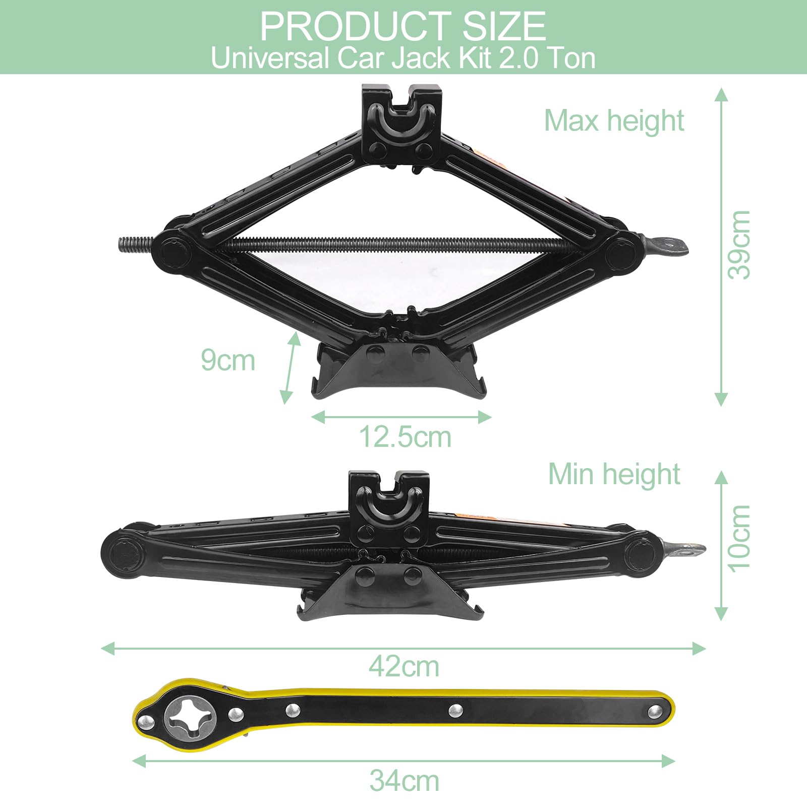 Cric per Auto 2T, Crick Auto, Martinetto per Auto con Chiave a Cricchetto, Cric Voiture Electrique, Ponte Sollevatore Auto, Cric Auto Professionale, per Auto, Camion, Berline, Furgoni