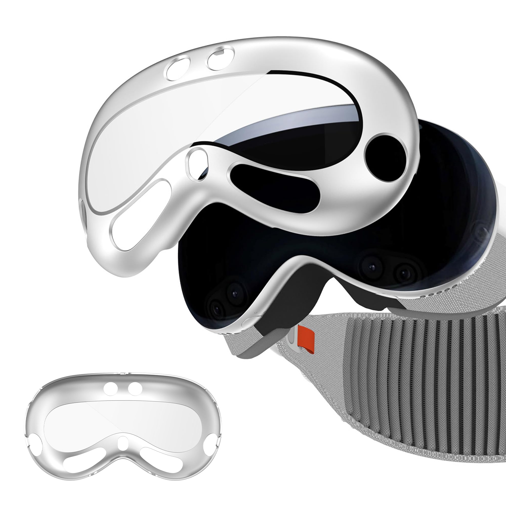 AWINNER Compatible for Apple Vision Pro Case with Screen Protector, PC Protective Cover, Tempered Glass Screen Protector (Sliver)